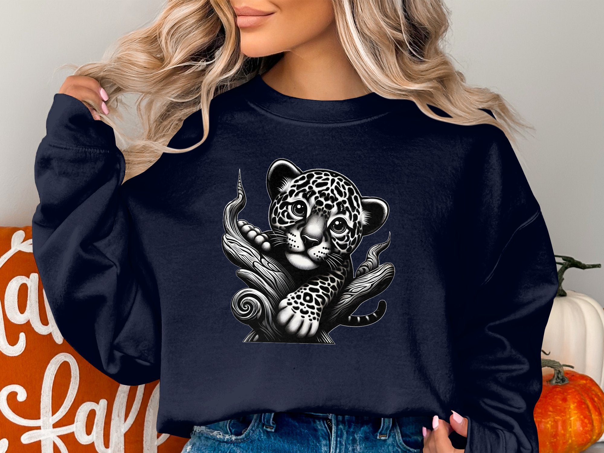 Leopard Bonsai - Coloured Gildan Sweatshirt Realistic Animal Talisman Unisex Cute Tee Graphic Design