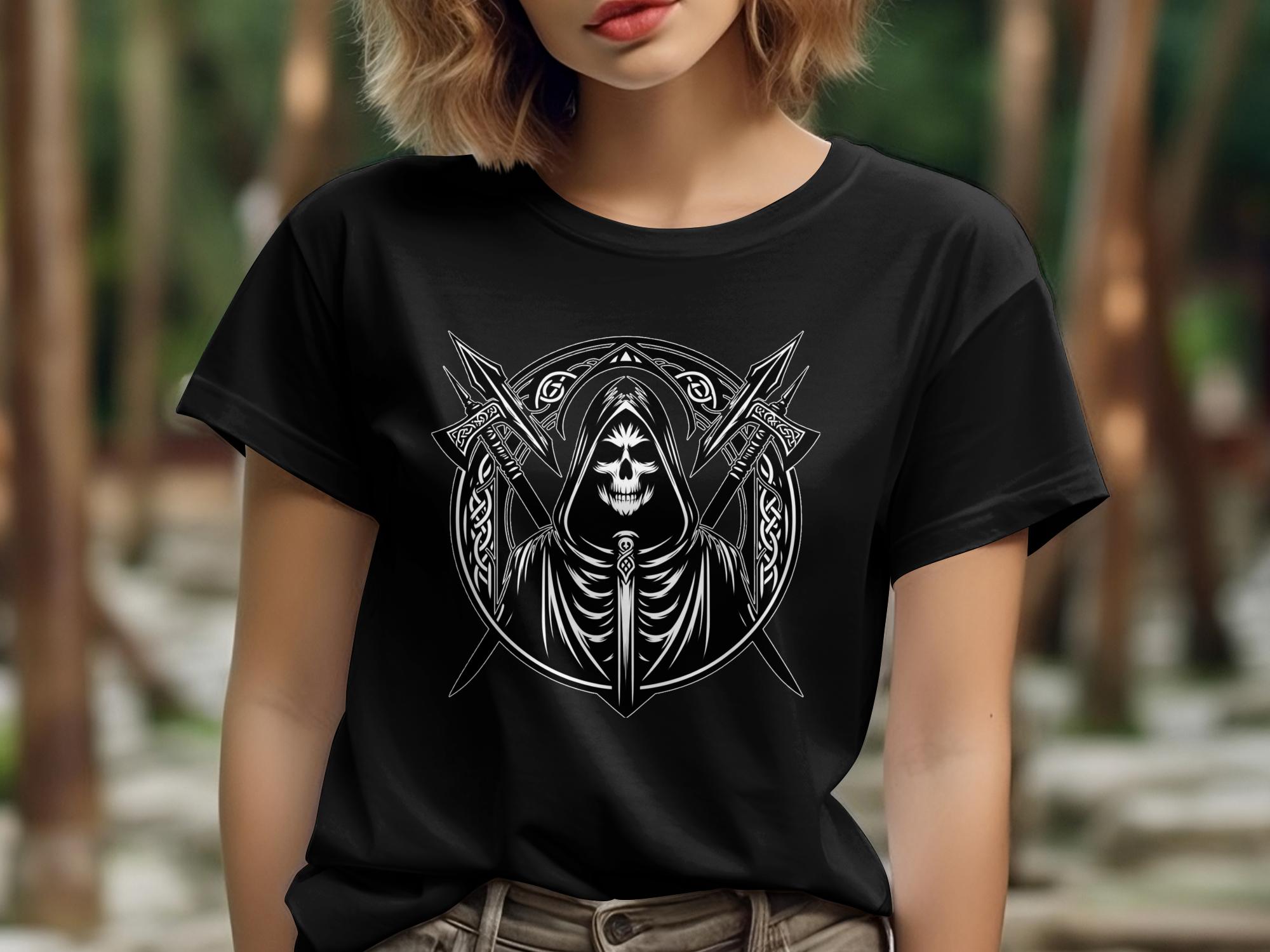 Grim Reaper - Black White Gildan T-Shirt Commemorative Talisman Unisex Tee Graphic Design