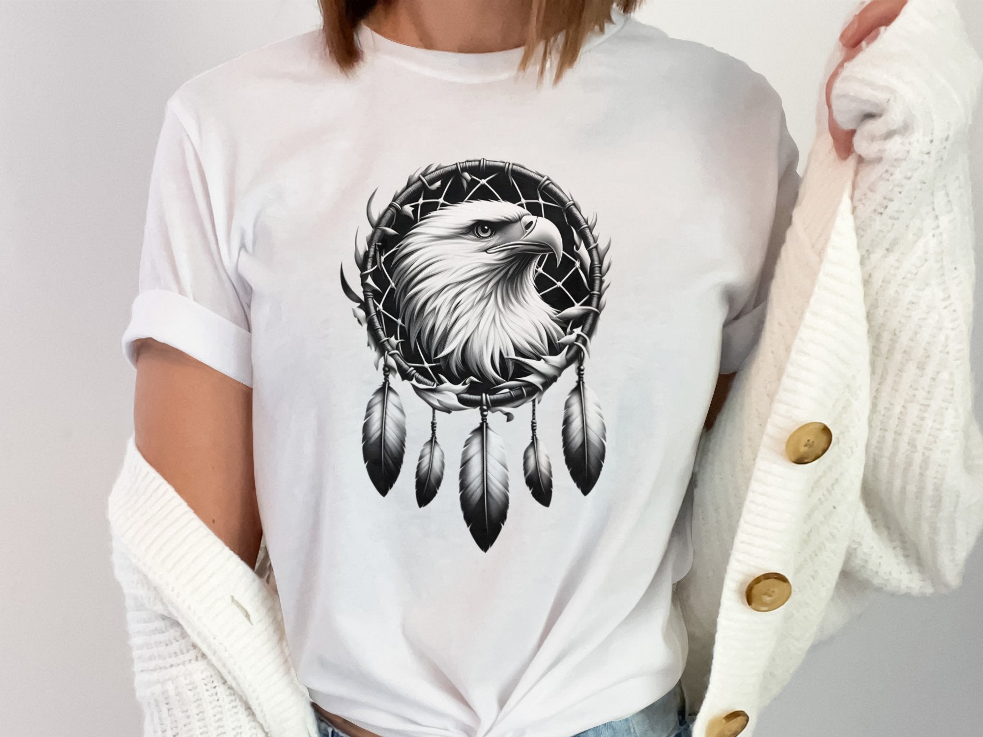 Dreamcatcher Eagle - Coloured Gildan T-Shirt Realistic Native American Talisman Unisex Mythology Tee Graphic Design