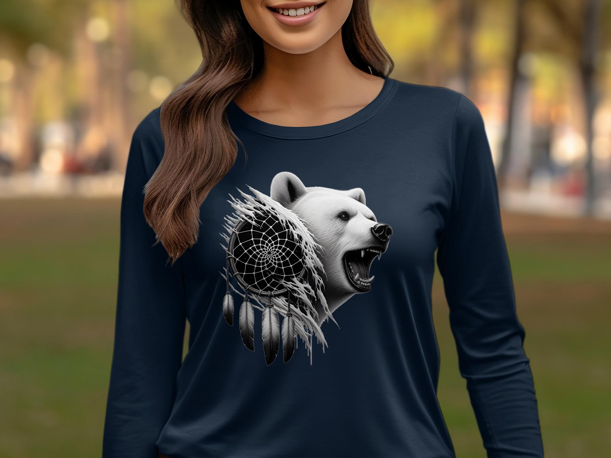 Dreamcatcher Bear - Coloured Gildan Long Sleeve Realistic Native American Talisman Unisex Mythology Tee Graphic Design