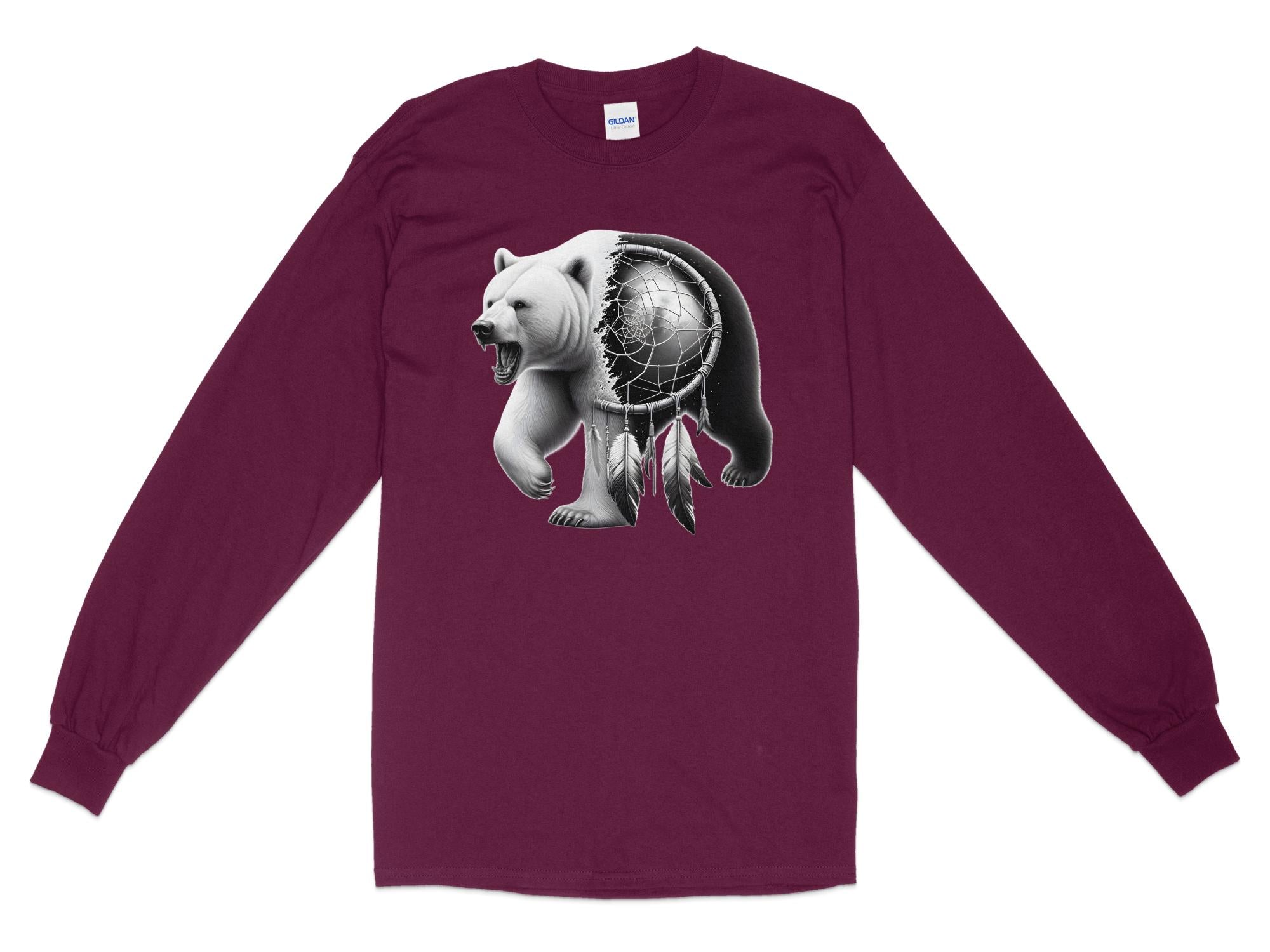 Dreamcatcher Bear - Coloured Gildan Long Sleeve Realistic Native American Talisman Unisex Mythology Tee Graphic Design