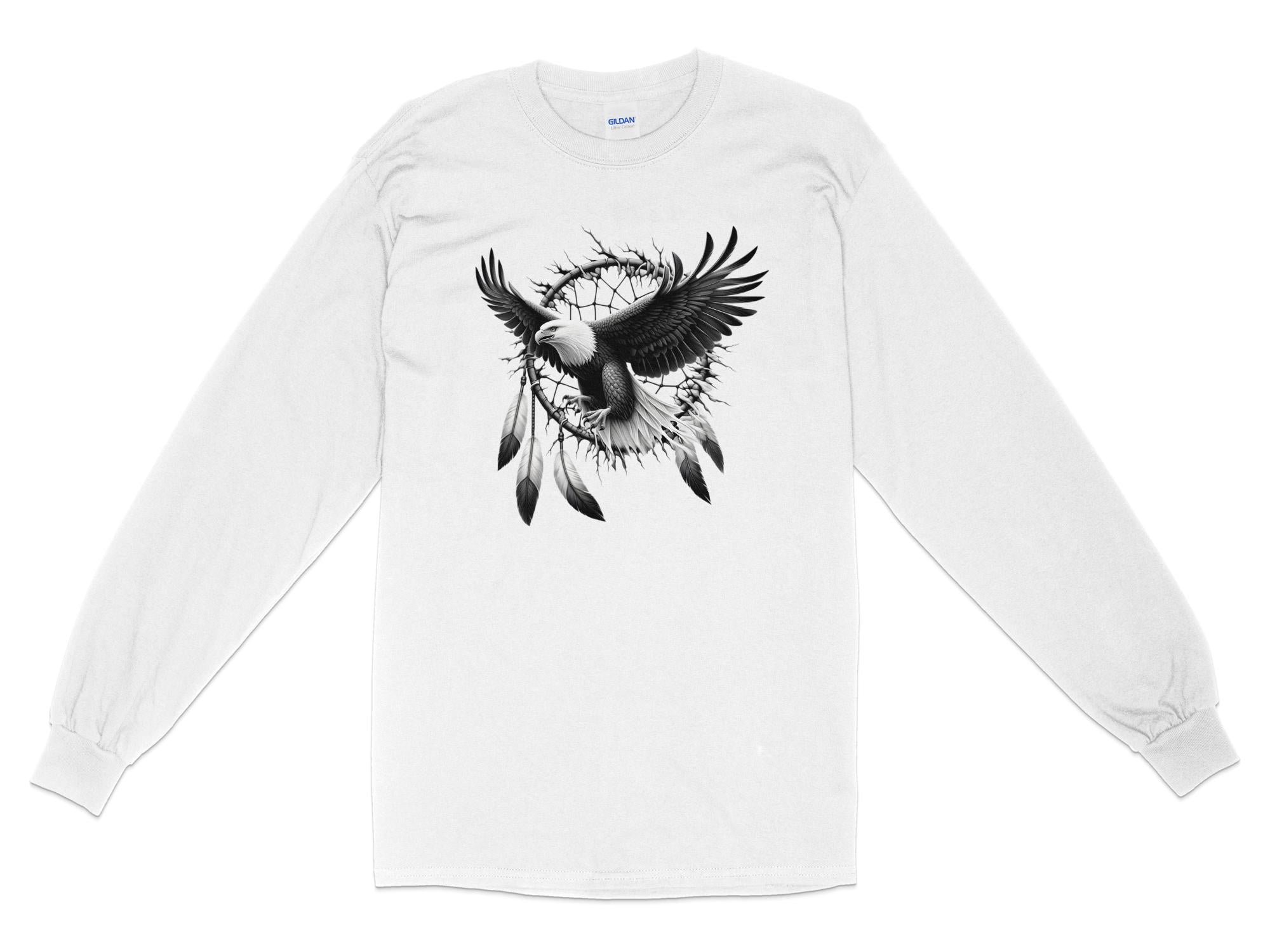 Dreamcatcher Eagle - Coloured Gildan Long Sleeve Realistic Native American Talisman Unisex Mythology Tee Graphic Design