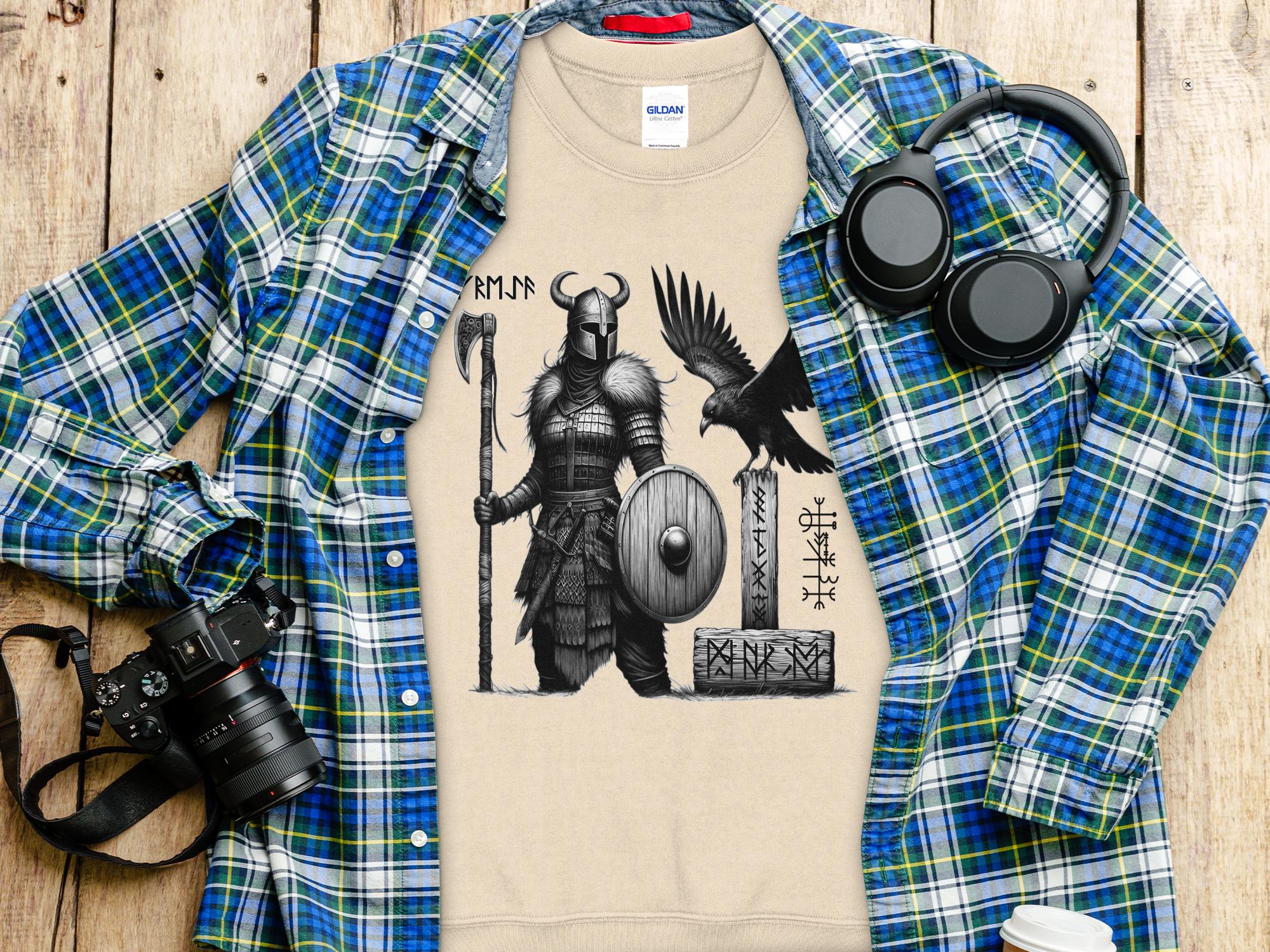 Viking Shield Maiden - Coloured Gildan Sweatshirt Realistic Norse Talisman Men Women Unisex Valhalla Tee Graphic Design