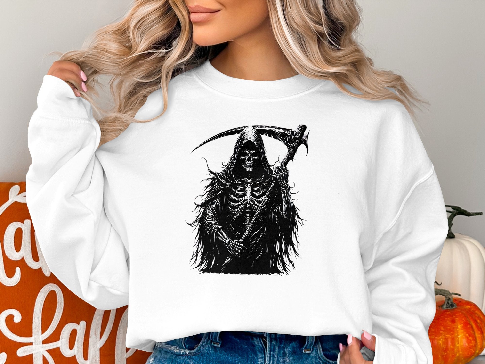 Grim Reaper - Black White Gildan Sweatshirt Commemorative Talisman Unisex Tee Graphic Design