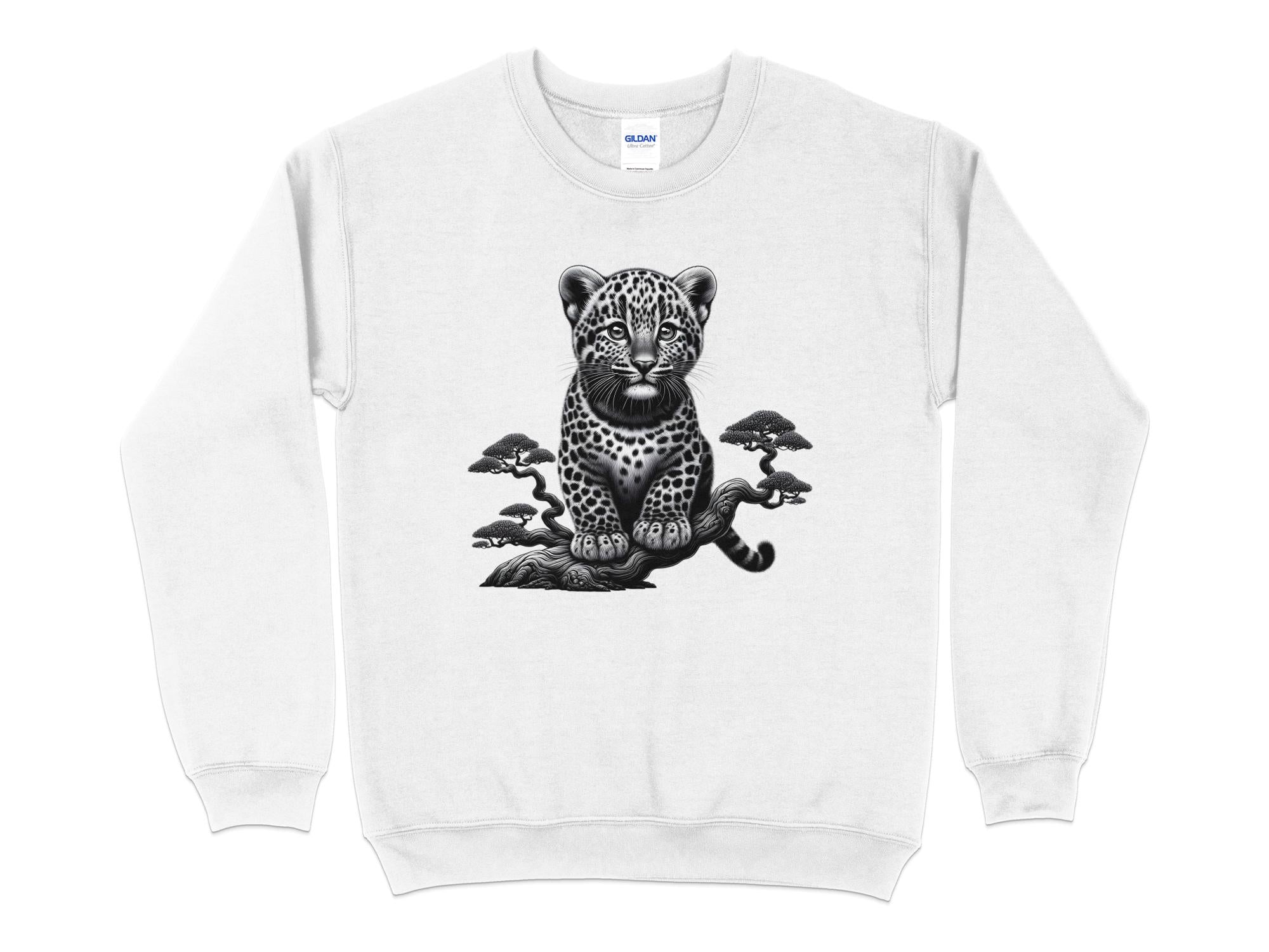 Leopard Bonsai - Coloured Gildan Sweatshirt Realistic Animal Talisman Unisex Cute Tee Graphic Design