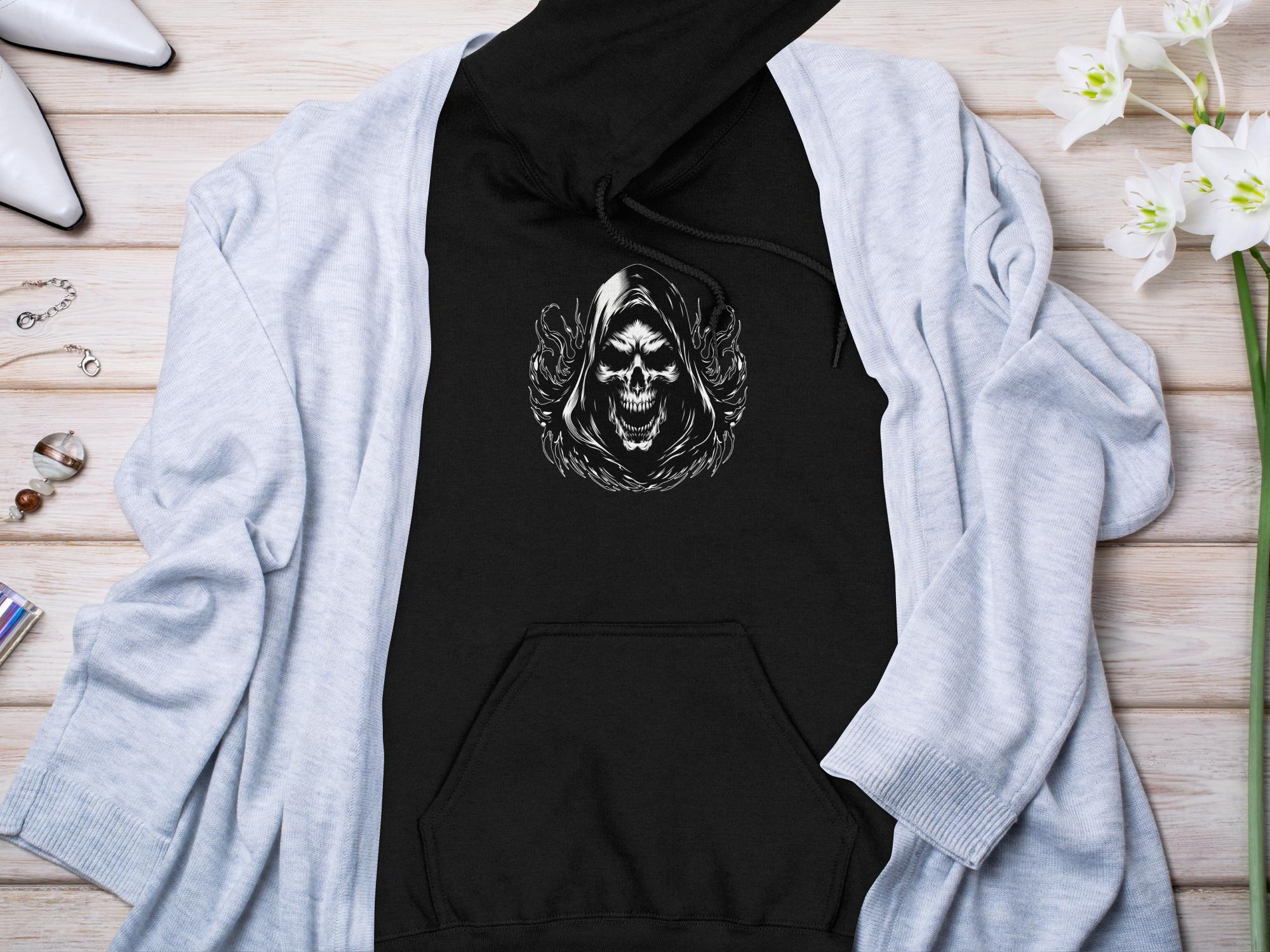 Grim Reaper - Black White Gildan Hoodie Commemorative Talisman Unisex Tee Graphic Design