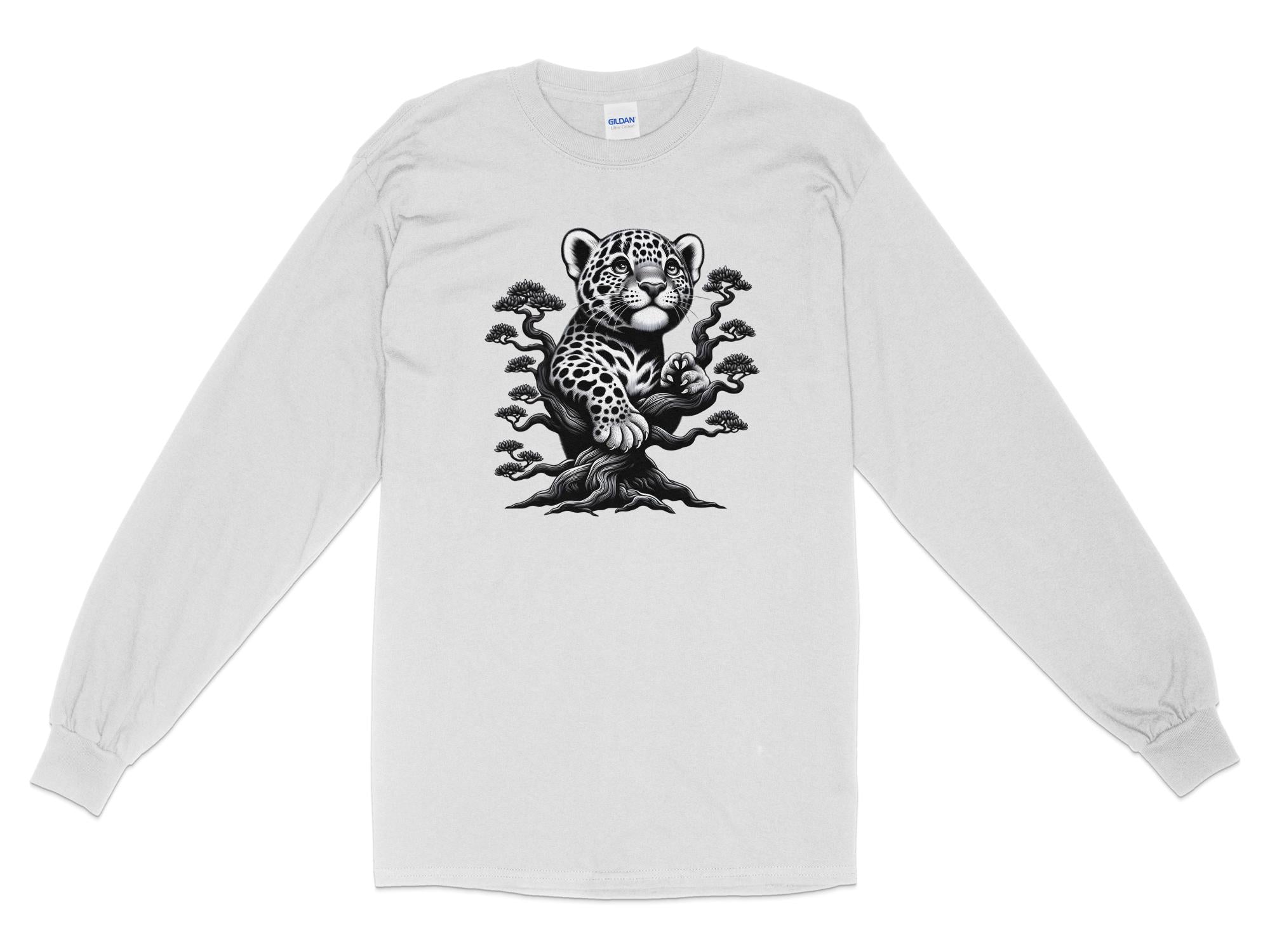 Leopard Bonsai - Coloured Gildan Long Sleeve Realistic Animal Talisman Unisex Cute Tee Graphic Design