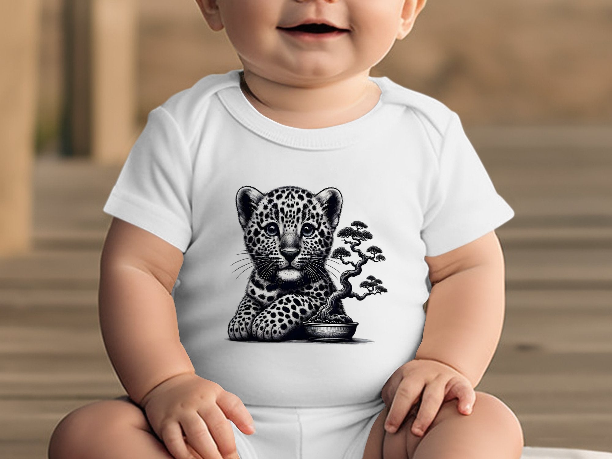 Leopard Bonsai - Coloured Toddler Bodysuit Realistic Animal Talisman Unisex Cute Tee Graphic Design