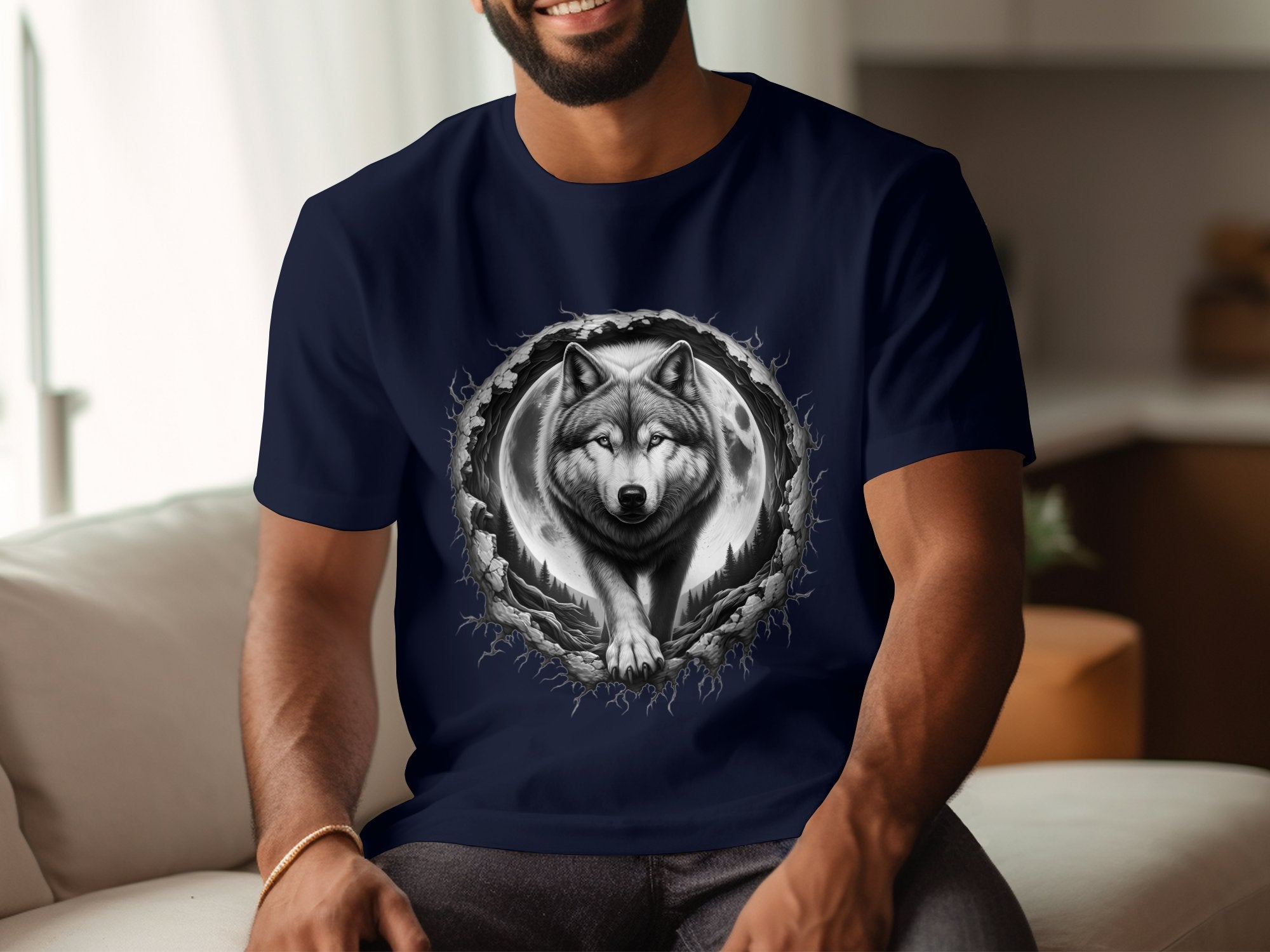 Moon Wolf - Coloured Gildan T-Shirt Realistic Animal Talisman Unisex Mythology Tee Graphic Design