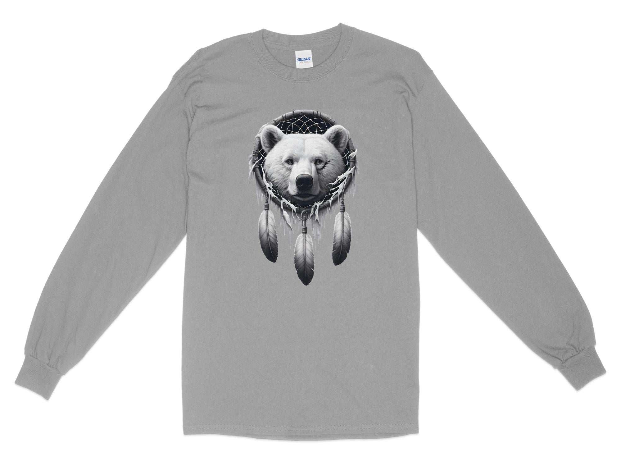 Dreamcatcher Bear - Coloured Gildan Long Sleeve Realistic Native American Talisman Unisex Mythology Tee Graphic Design