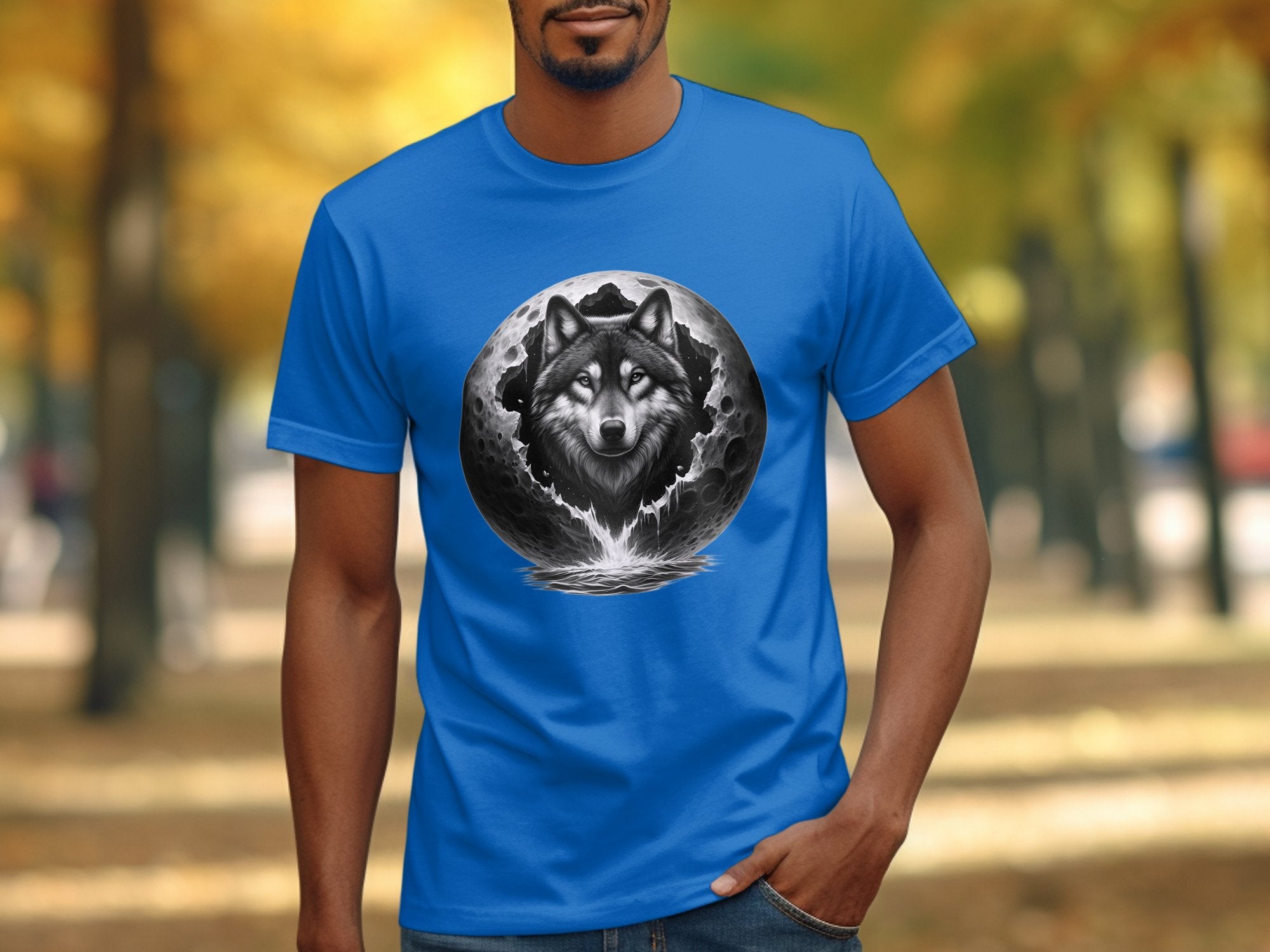 Moon Wolf - Coloured Gildan T-Shirt Realistic Animal Talisman Unisex Mythology Tee Graphic Design