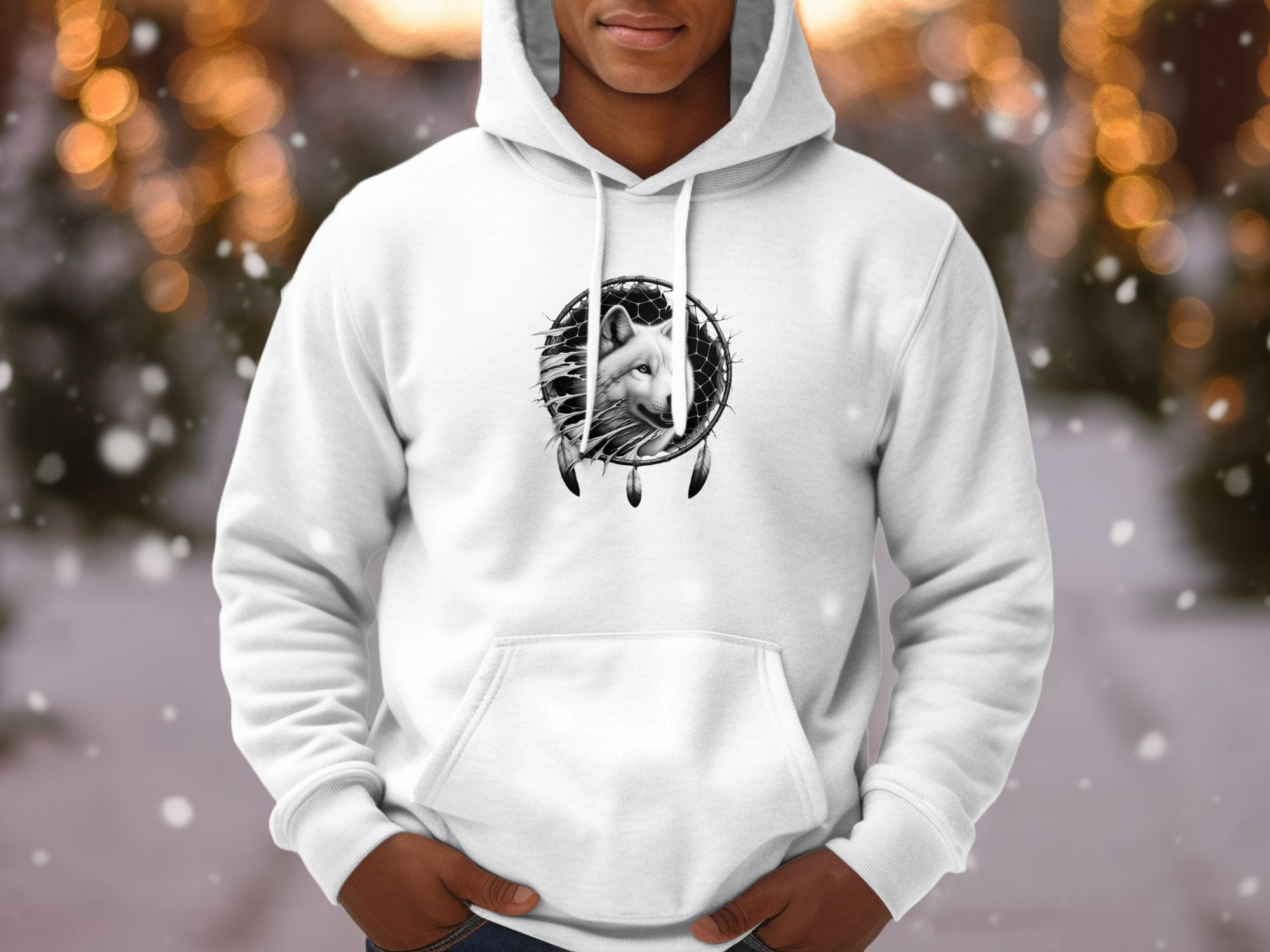 Dreamcatcher Wolf - Coloured Gildan Hoodie Realistic Native American Talisman Unisex Mythology Tee Graphic Design