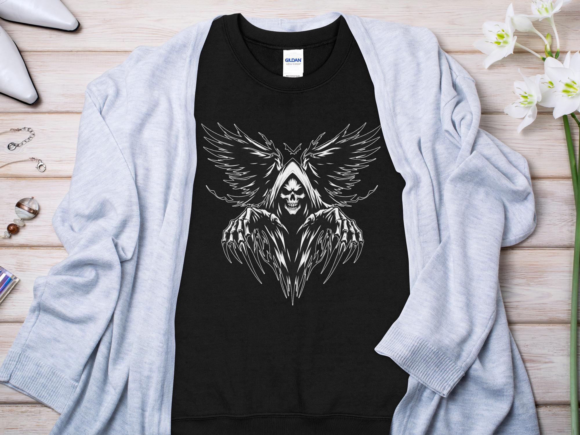 Grim Reaper - Black White Gildan Sweatshirt Commemorative Talisman Unisex Tee Graphic Design