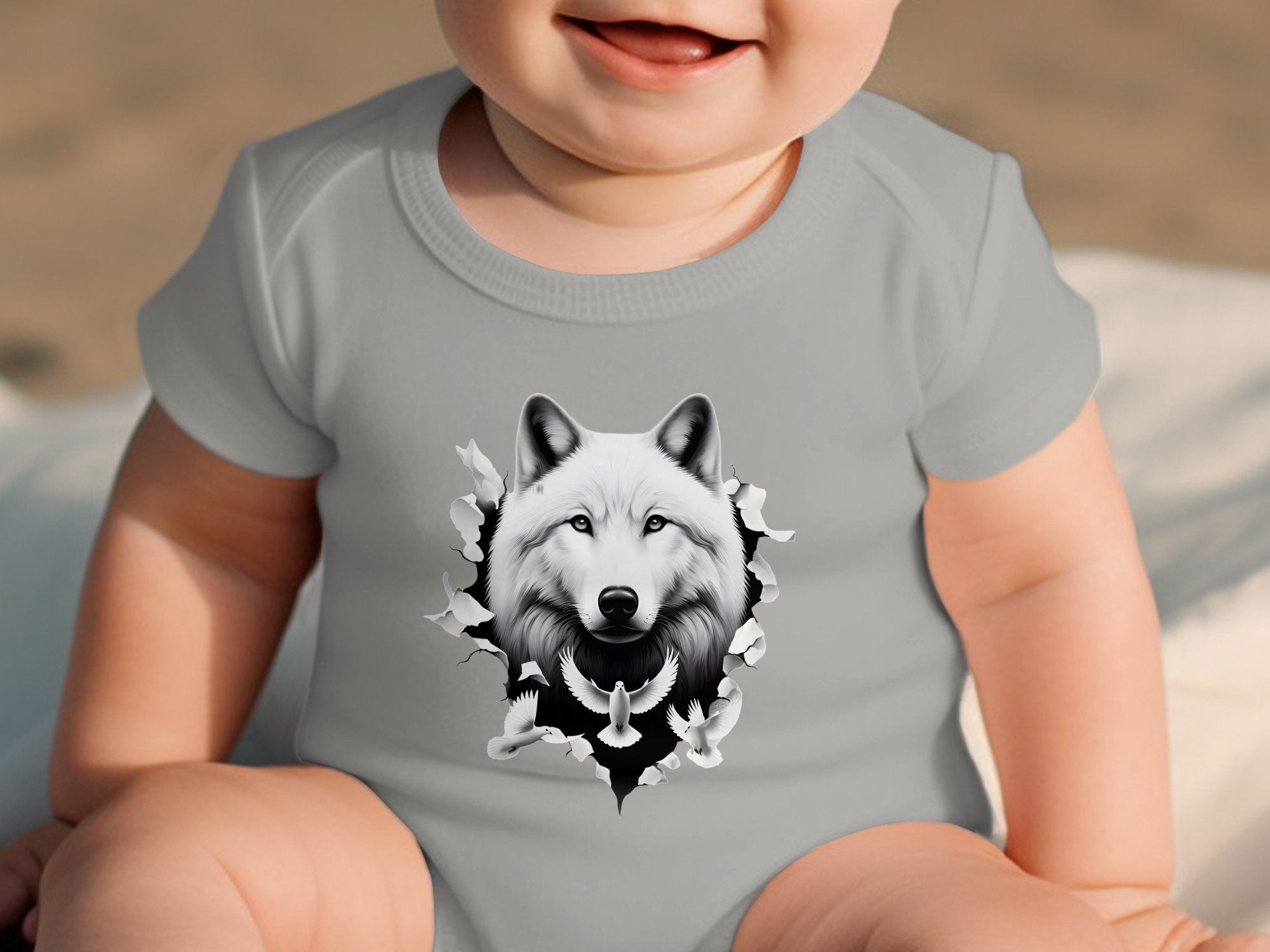 Wolf x Doves - Coloured Toddler Bodysuit Realistic Animal Talisman Unisex Tee Graphic Design