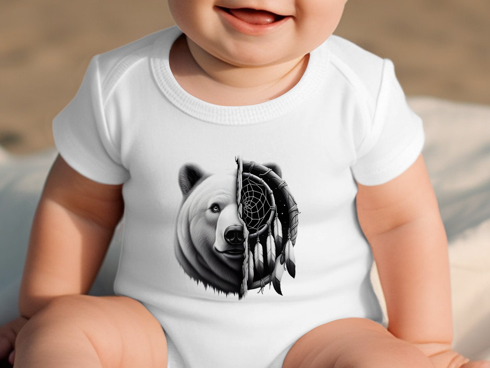 Dreamcatcher Bear - Coloured Toddler Bodysuit Realistic Native American Talisman Unisex Mythology Tee Graphic Design