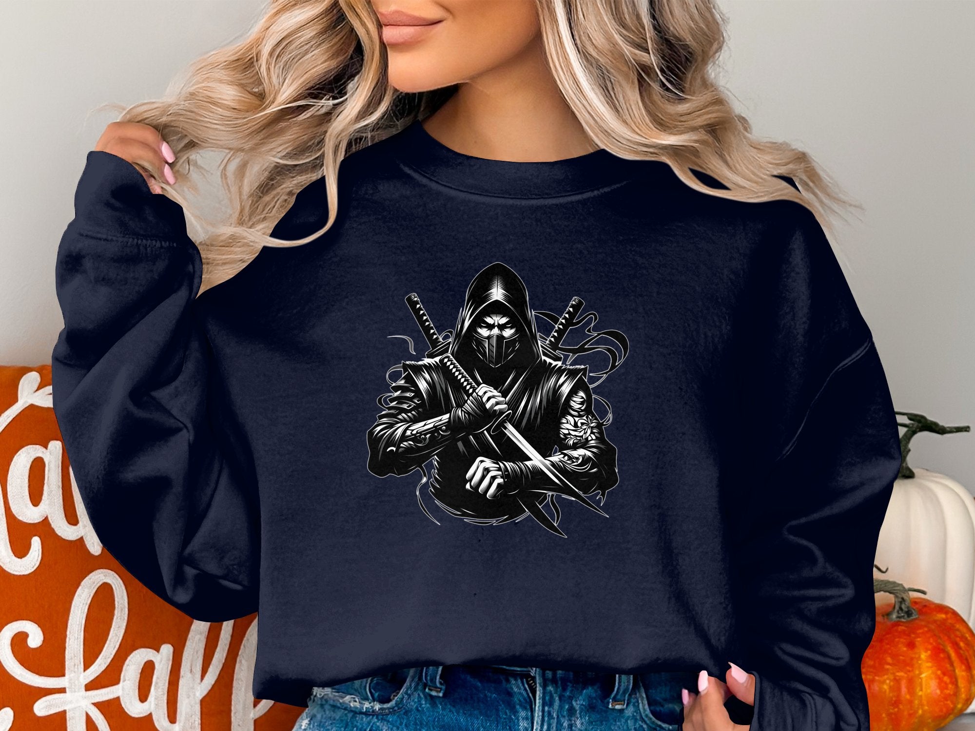 Samurai Ninja - Coloured Gildan Sweatshirt Japanese Talisman Unisex Cultural Symbolic Graphic Design