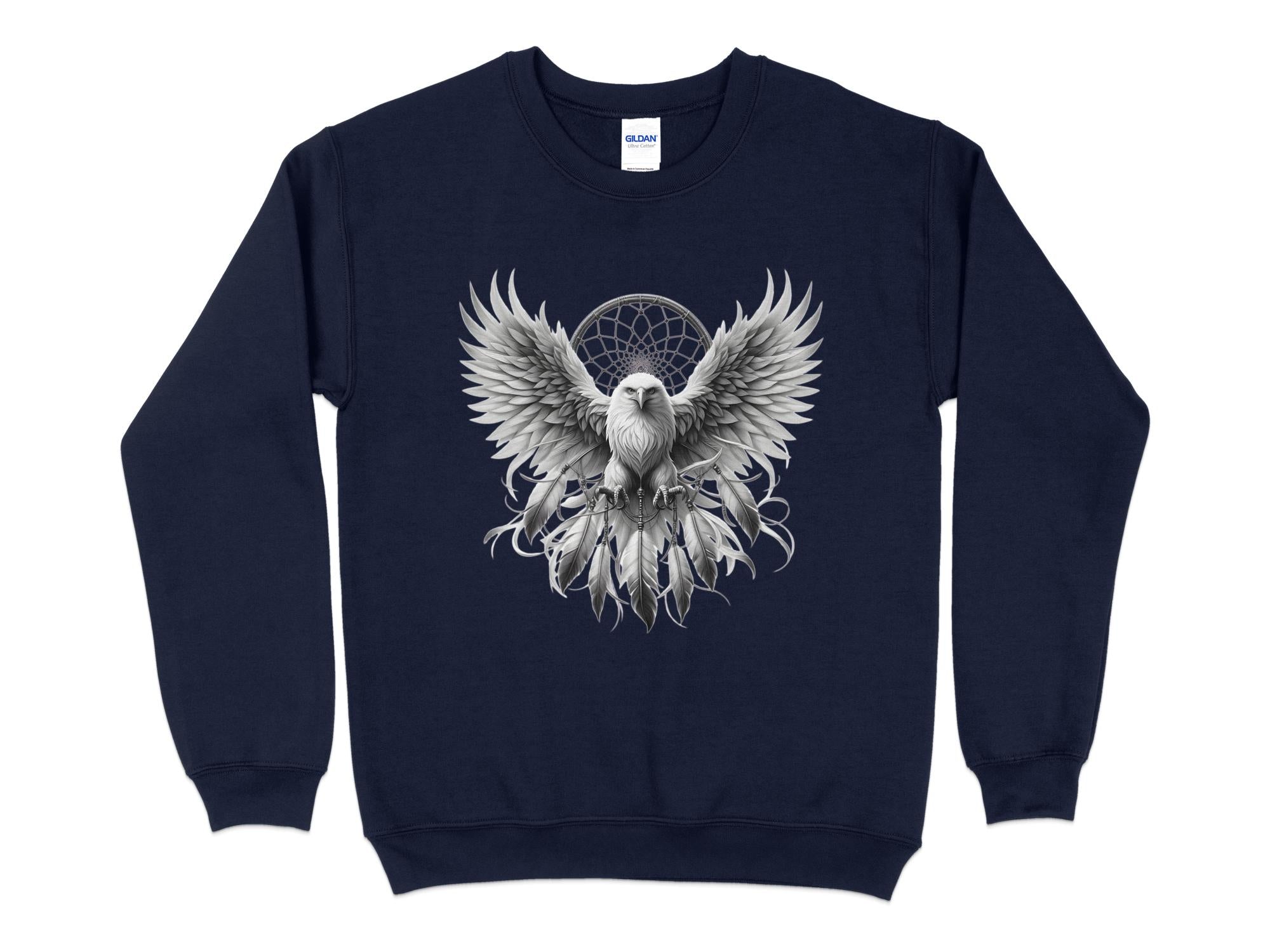 Dreamcatcher Eagle - Coloured Gildan Sweatshirt Realistic Native American Talisman Unisex Mythology Tee Graphic Design