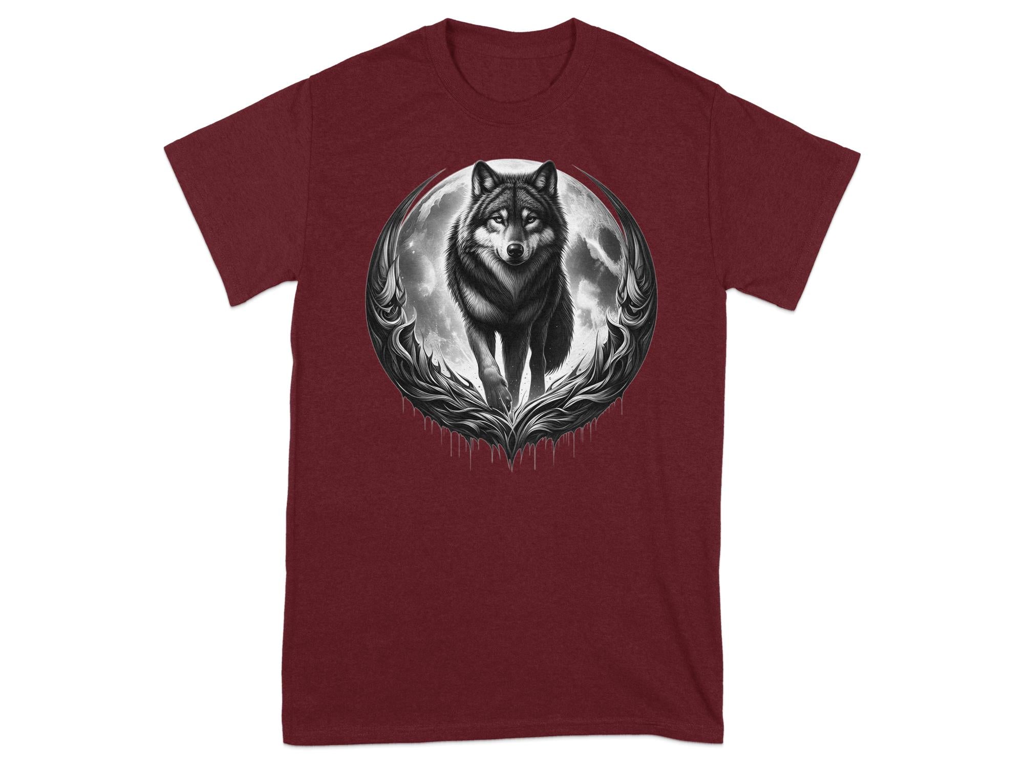 Moon Wolf - Coloured Gildan T-Shirt Realistic Animal Talisman Unisex Mythology Tee Graphic Design