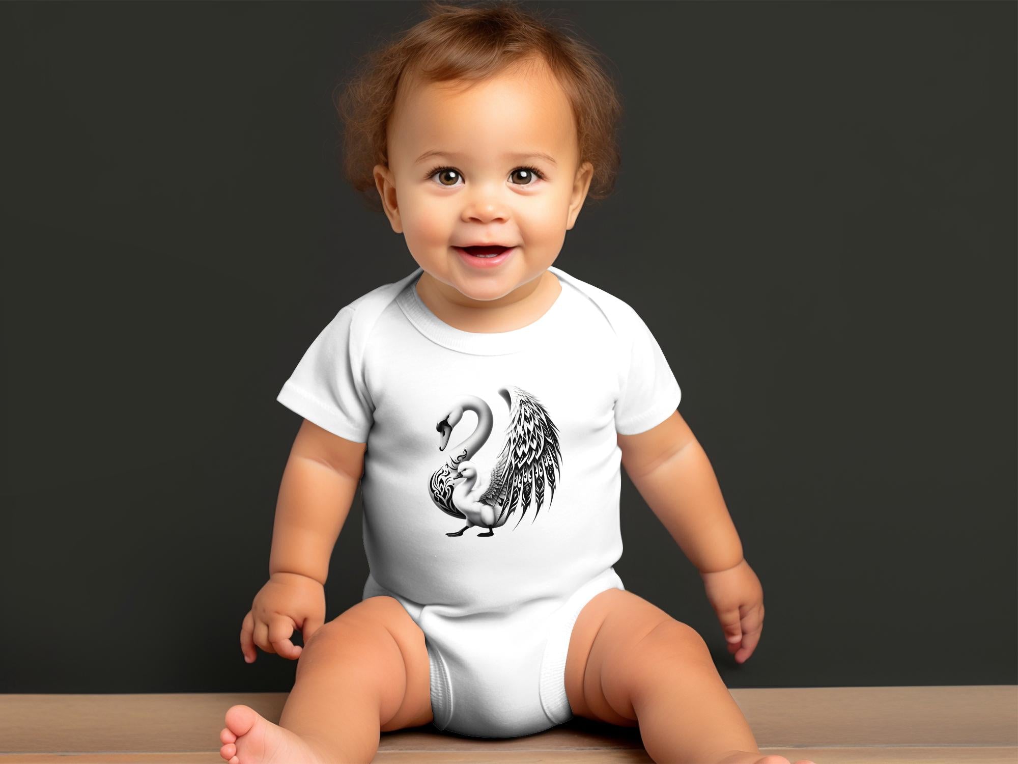 Swan & Cygnet- Black White Toddler Bodysuit Realistic Family Talisman Unisex Tee Graphic Design