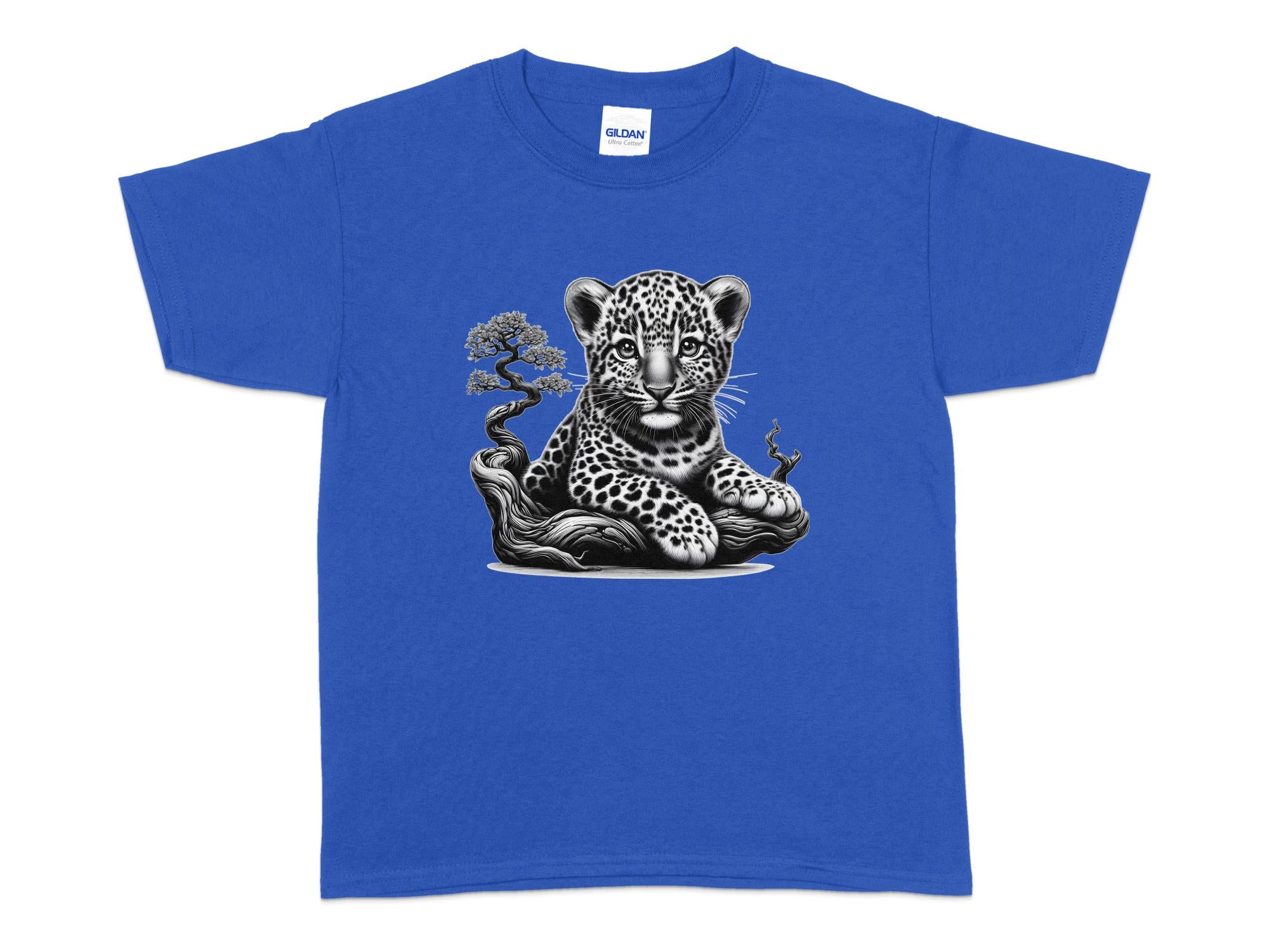 Leopard Bonsai - Coloured Gildan Kids T-Shirt Realistic Animal Talisman Unisex Cute Tee Graphic Design