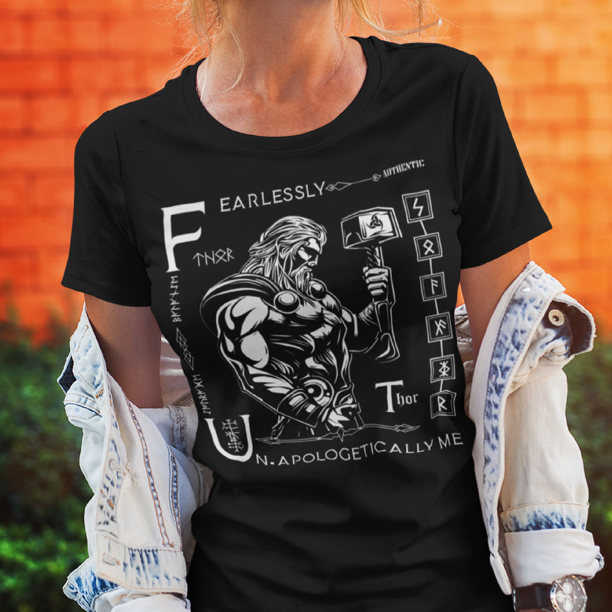 Black T shirt White Thor Viking Talisman Men Women Unisex Valhalla Tee