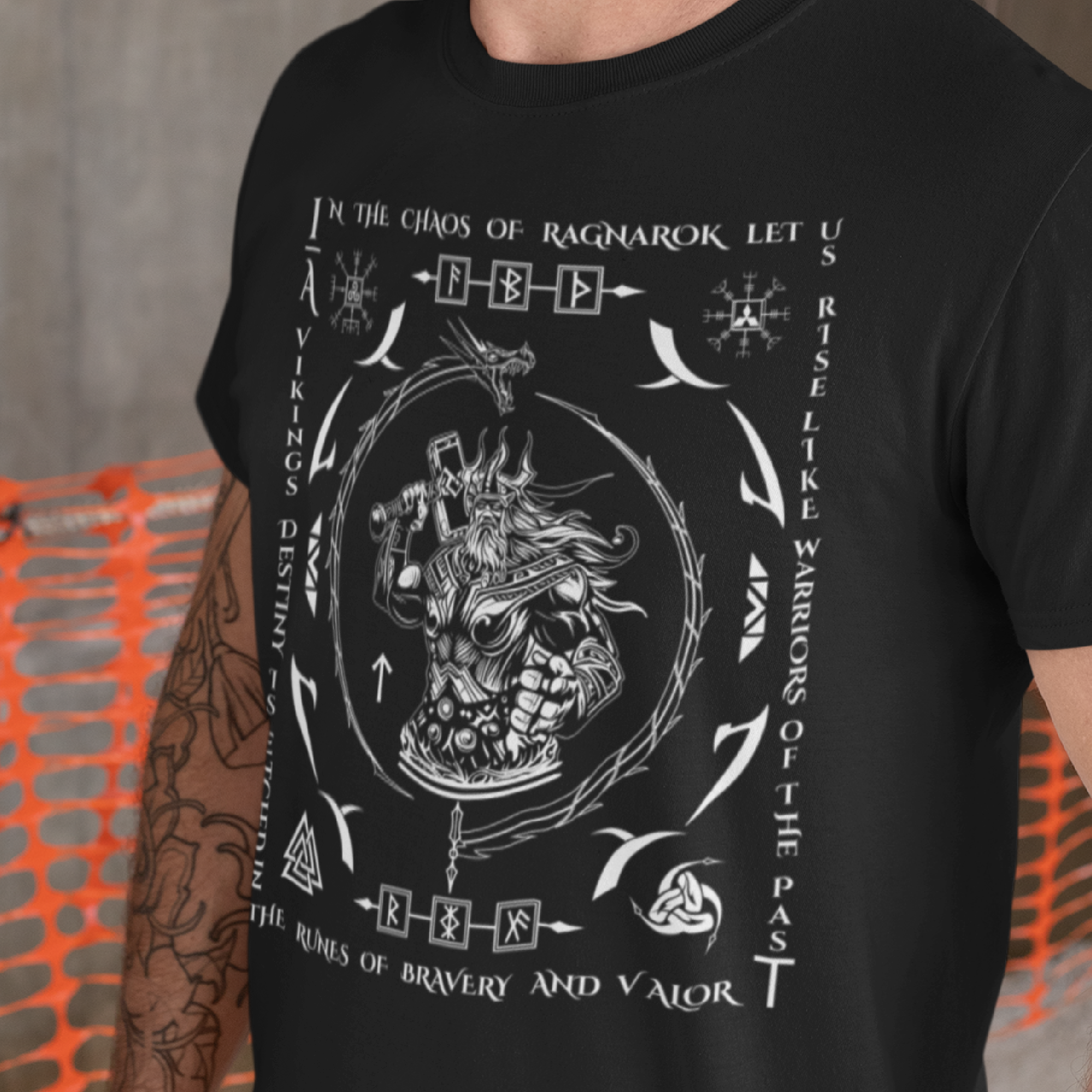 Black T Shirt White Viking Dragon Talisman Men Women Unisex Valhalla Tee