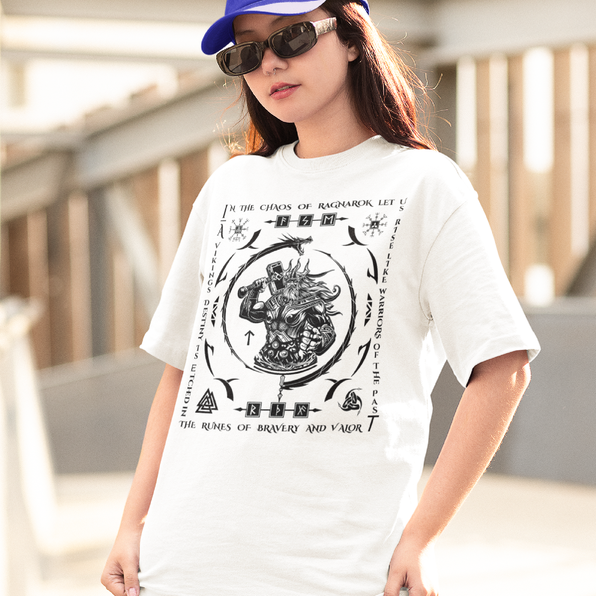 Black T Shirt White Viking Dragon Talisman Men Women Unisex Valhalla Tee