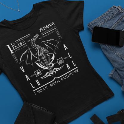 Black T Shirt White Viking Dragon Rising Talisman Men Women Unisex Valhalla Tee