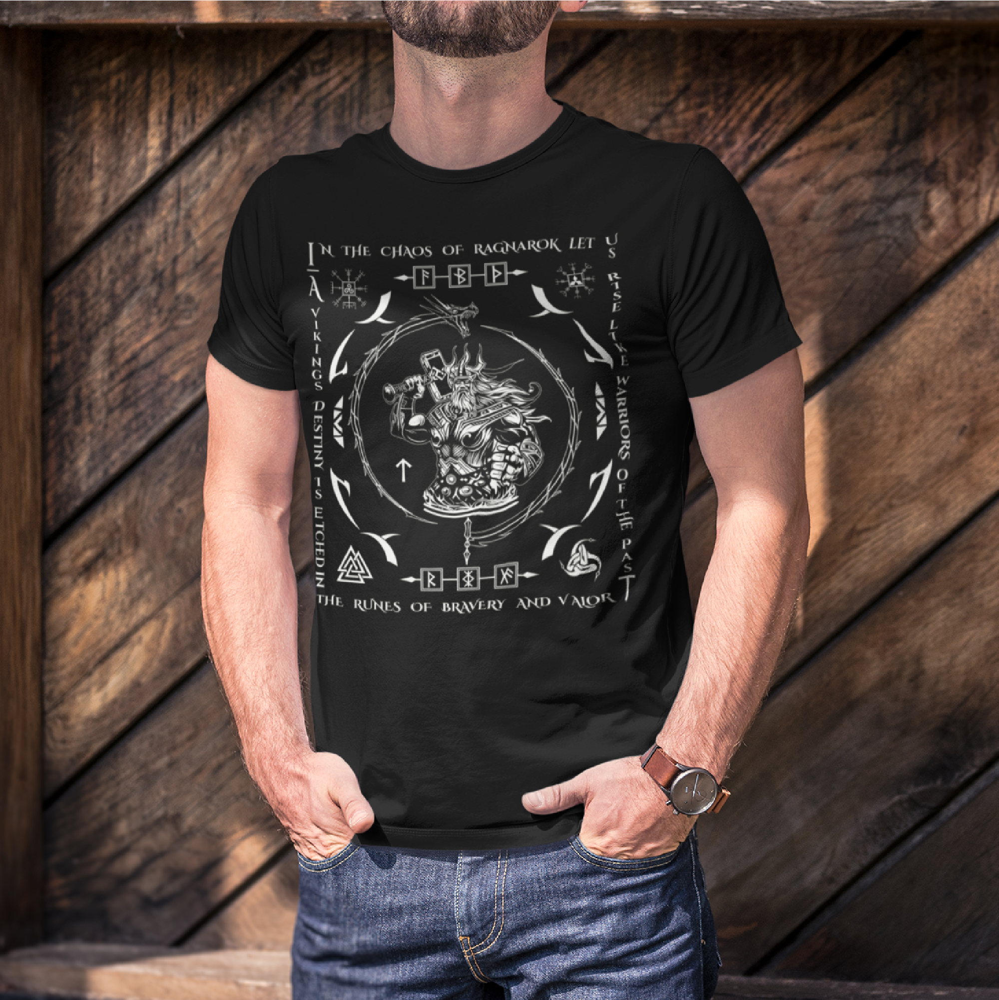 Black T Shirt White Viking Dragon Talisman Men Women Unisex Valhalla Tee