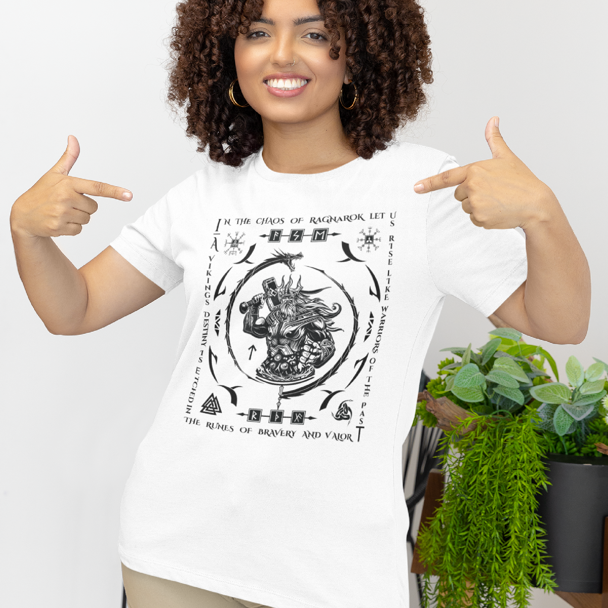 Black T Shirt White Viking Dragon Talisman Men Women Unisex Valhalla Tee