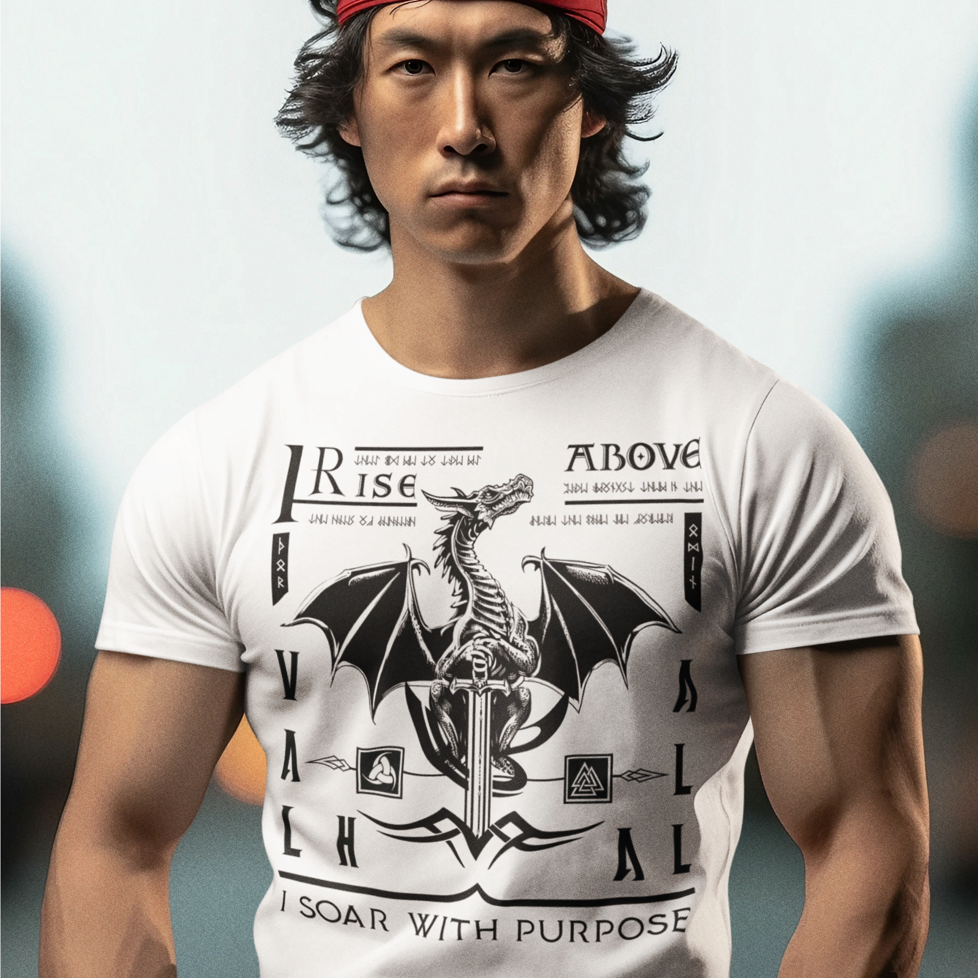 Black T Shirt White Viking Dragon Rising Talisman Men Women Unisex Valhalla Tee