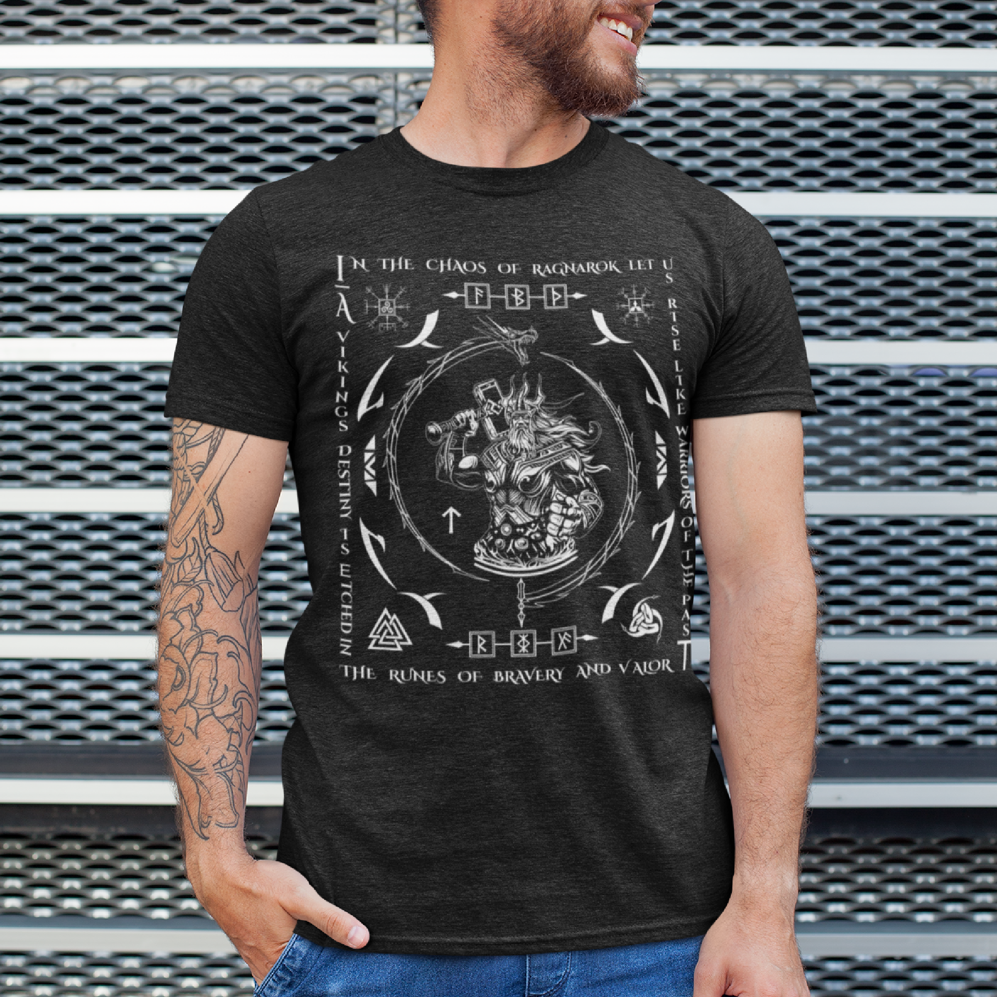 Black T Shirt White Viking Dragon Talisman Men Women Unisex Valhalla Tee