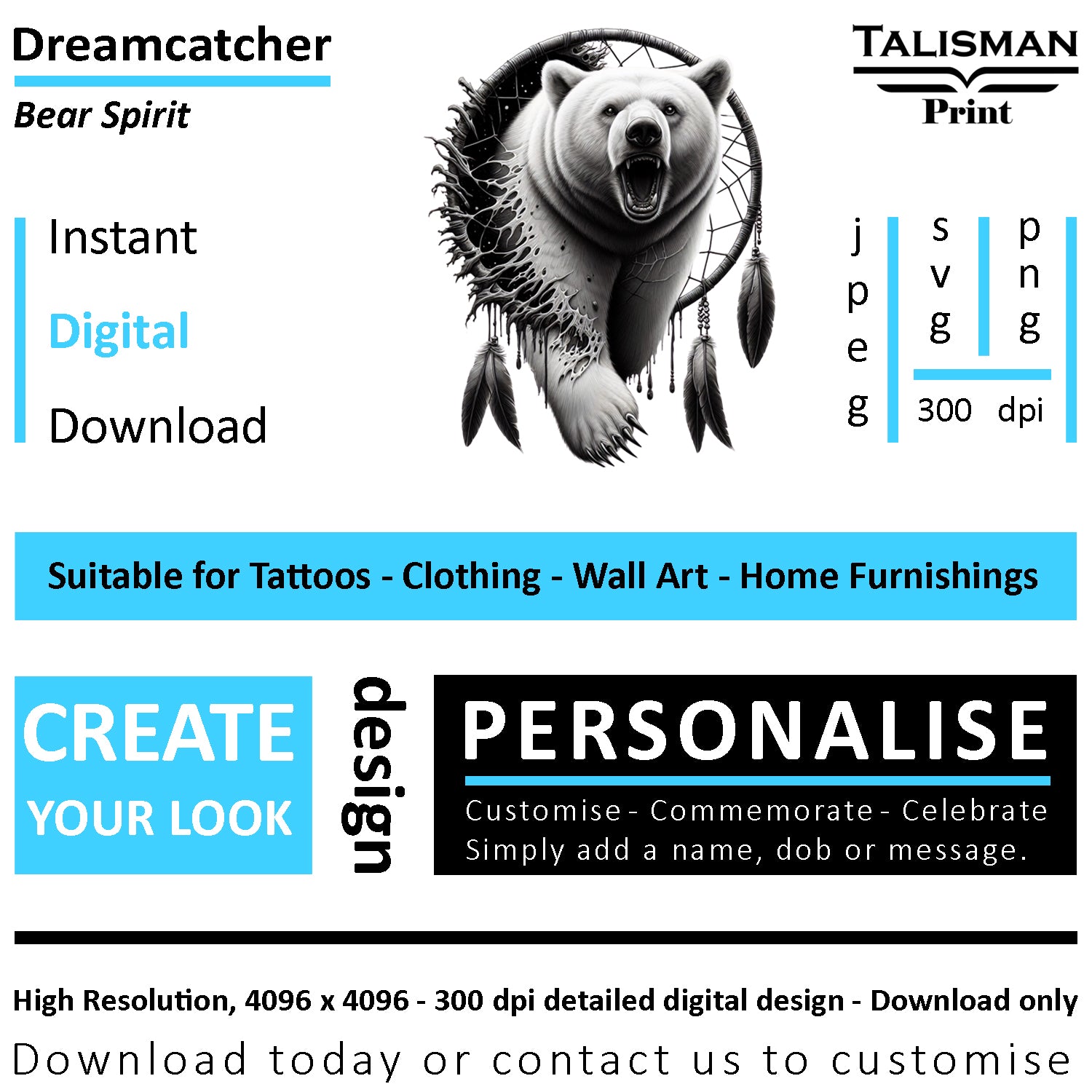 Dreamcatcher Bear Native American Digital Art Collection | PNG, JPEG & SVG | Instant Download for Cherokee Mythology, Powerful Meaningful Decor | Animal Designs