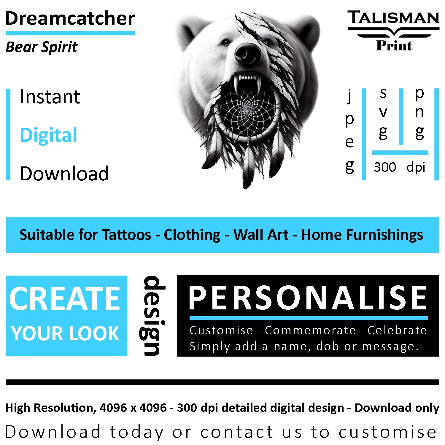 Dreamcatcher Bear Native American Digital Art Collection | PNG, JPEG & SVG | Instant Download for Cherokee Mythology, Powerful Meaningful Decor | Animal Designs