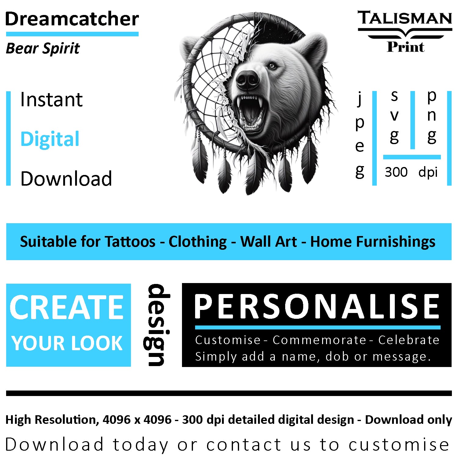 Dreamcatcher Bear Native American Digital Art Collection | PNG, JPEG & SVG | Instant Download for Cherokee Mythology, Powerful Meaningful Decor | Animal Designs