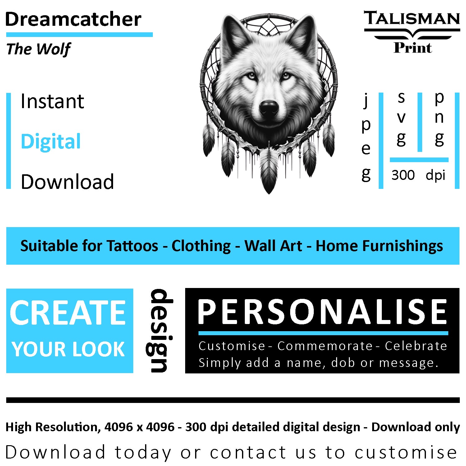 Dreamcatcher Wolf Native American Digital Art Collection | PNG, JPEG & SVG | Instant Download for Cherokee Mythology, Powerful Meaningful Decor | Animal Designs