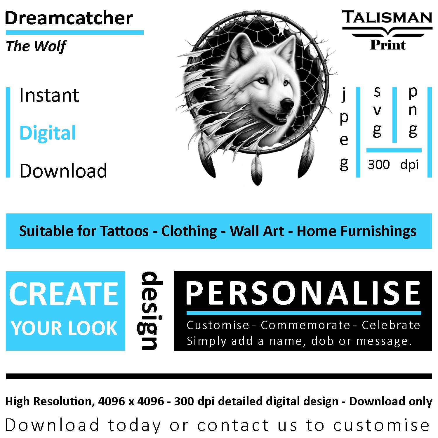 Dreamcatcher Wolf Native American Digital Art Collection | PNG, JPEG & SVG | Instant Download for Cherokee Mythology, Powerful Meaningful Decor | Animal Designs