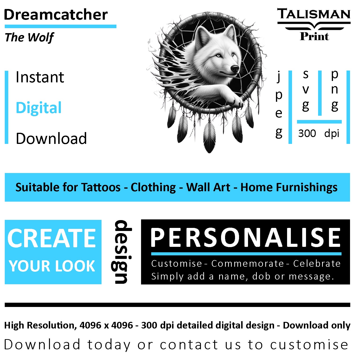 Dreamcatcher Wolf Native American Digital Art Collection | PNG, JPEG & SVG | Instant Download for Cherokee Mythology, Powerful Meaningful Decor | Animal Designs