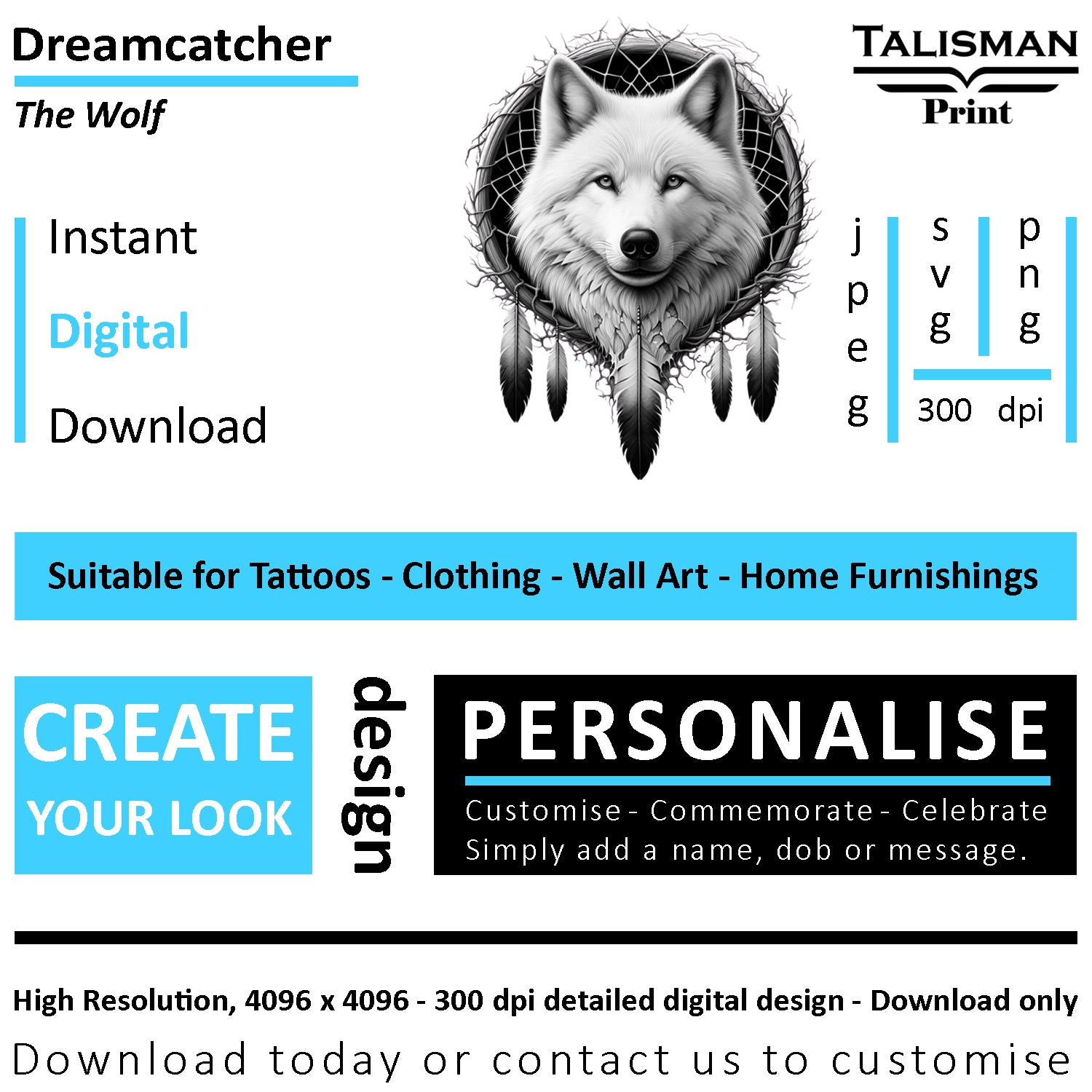 Dreamcatcher Wolf Native American Digital Art Collection | PNG, JPEG & SVG | Instant Download for Cherokee Mythology, Powerful Meaningful Decor | Animal Designs