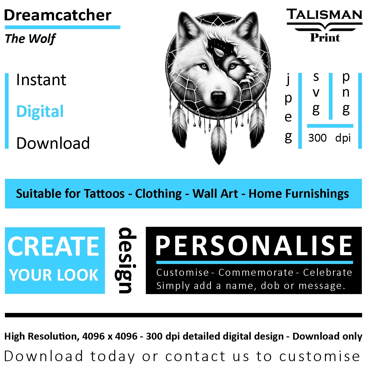 Dreamcatcher Wolf Native American Digital Art Collection | PNG, JPEG & SVG | Instant Download for Cherokee Mythology, Powerful Meaningful Decor | Animal Designs