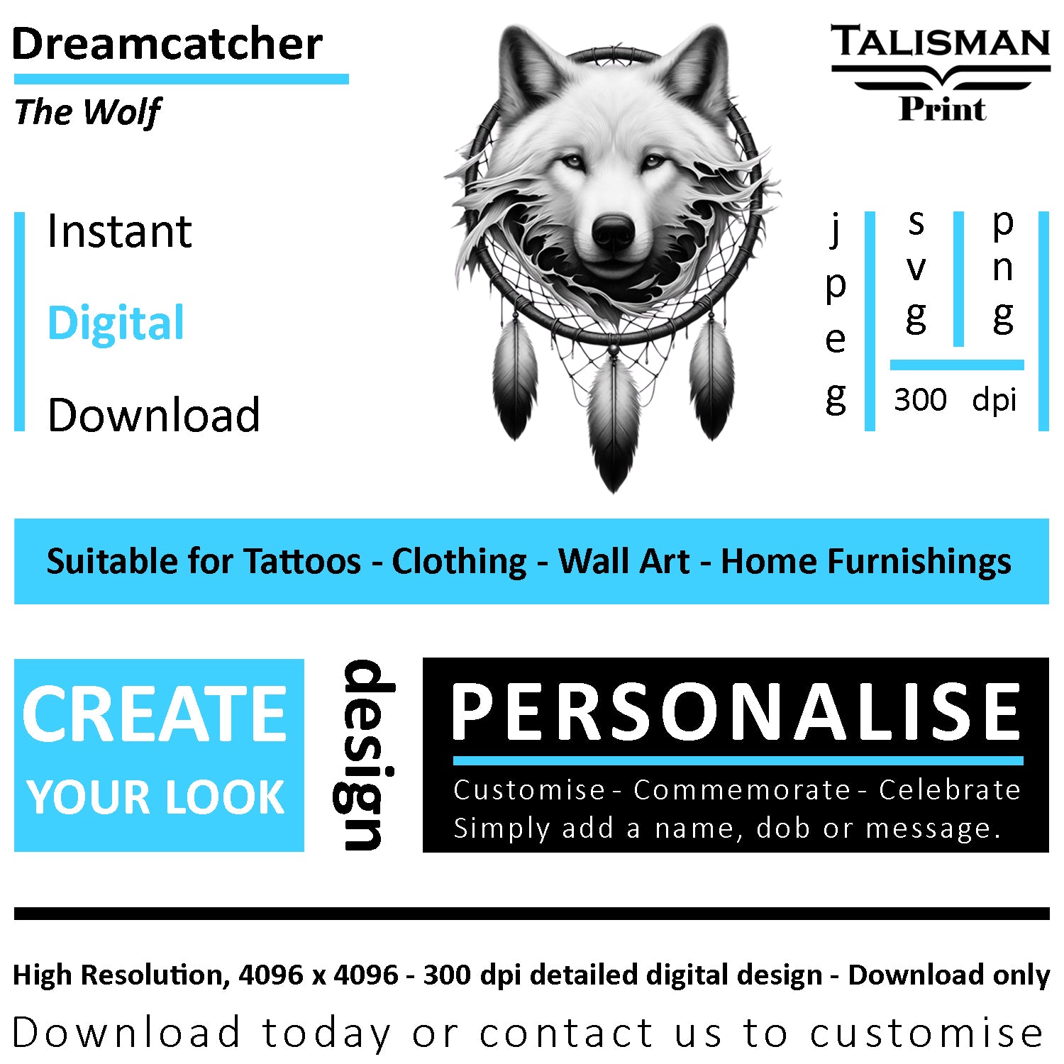 Dreamcatcher Wolf Native American Digital Art Collection | PNG, JPEG & SVG | Instant Download for Cherokee Mythology, Powerful Meaningful Decor | Animal Designs