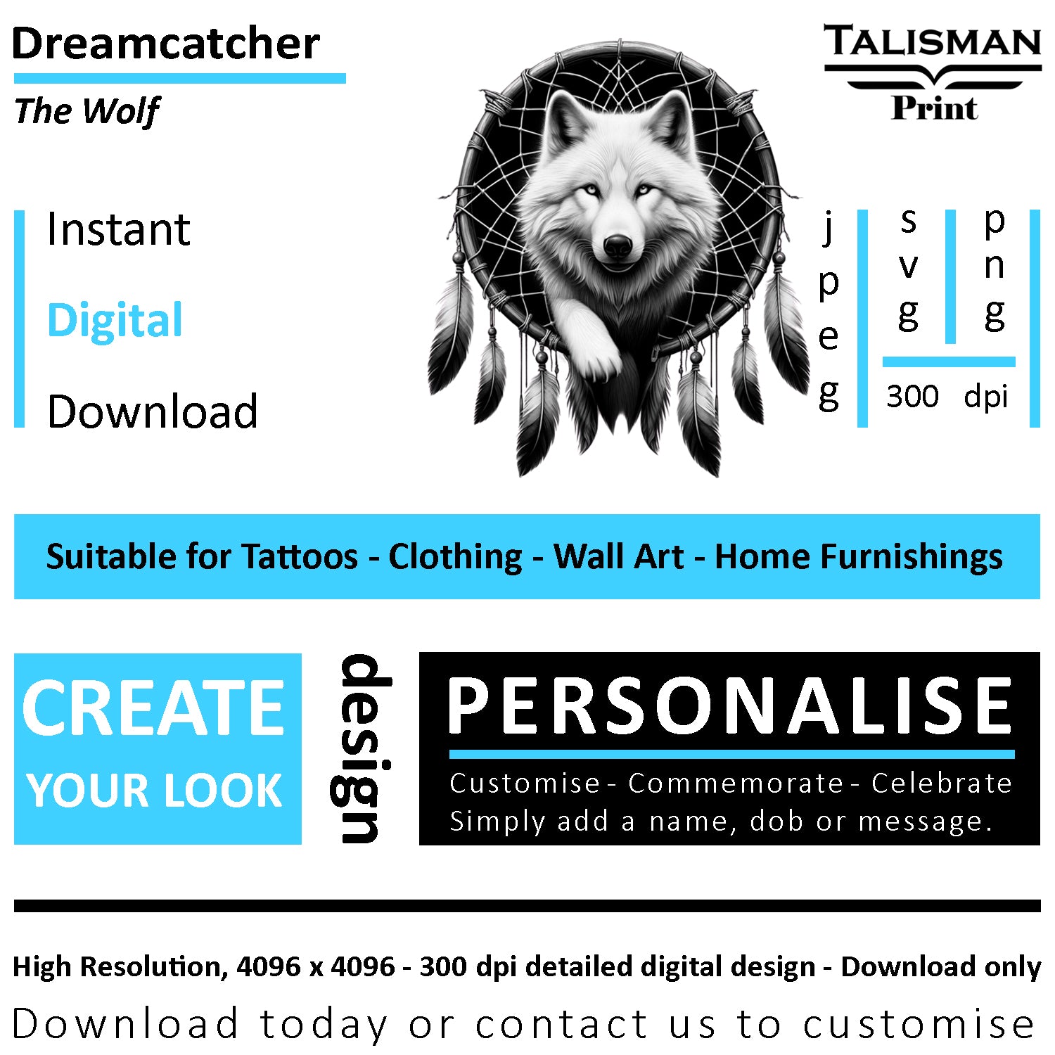 Dreamcatcher Wolf Native American Digital Art Collection | PNG, JPEG & SVG | Instant Download for Cherokee Mythology, Powerful Meaningful Decor | Animal Designs