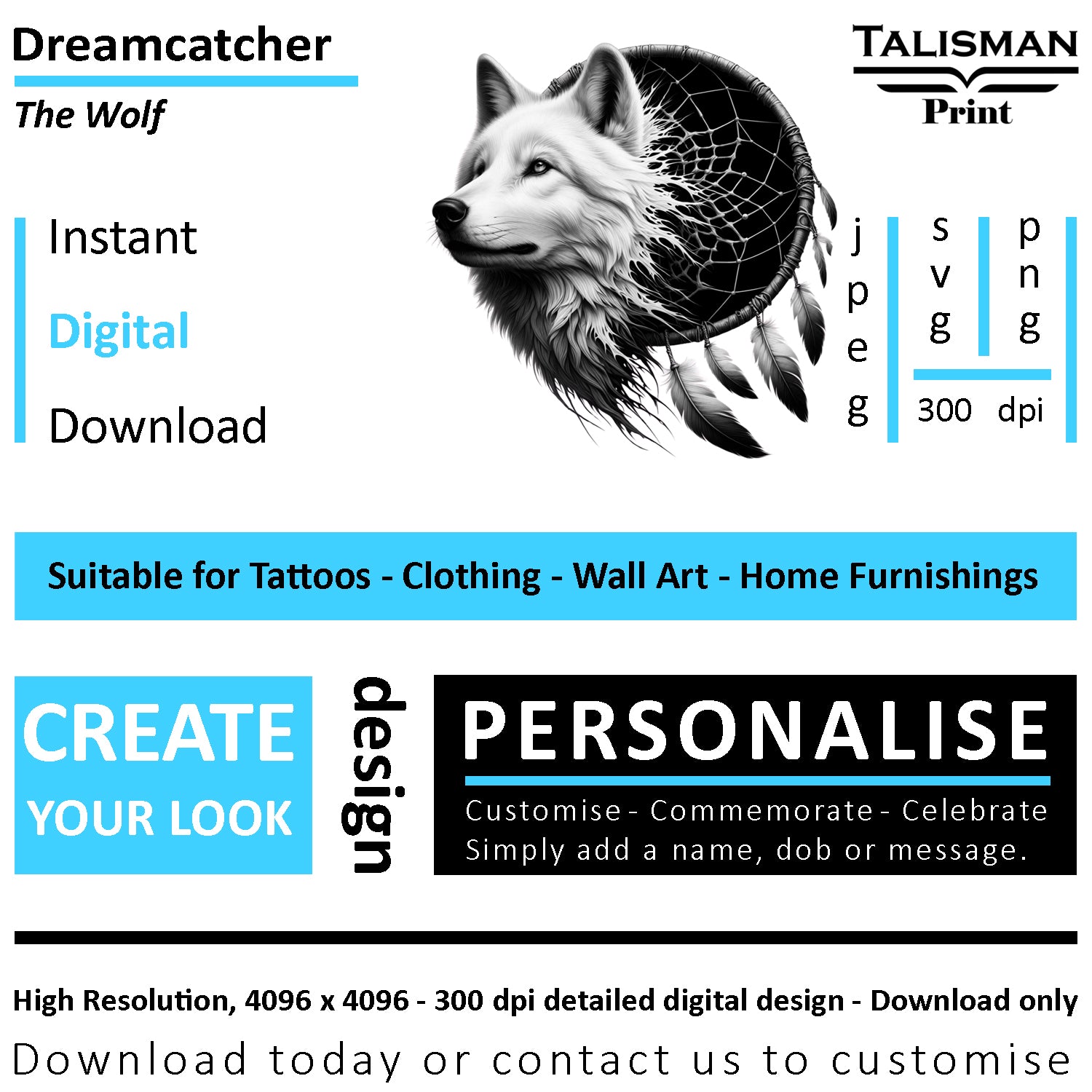 Dreamcatcher Wolf Native American Digital Art Collection | PNG, JPEG & SVG | Instant Download for Cherokee Mythology, Powerful Meaningful Decor | Animal Designs