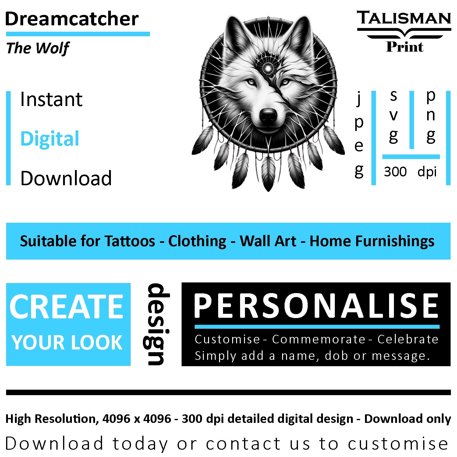 Dreamcatcher Wolf Native American Digital Art Collection | PNG, JPEG & SVG | Instant Download for Cherokee Mythology, Powerful Meaningful Decor | Animal Designs