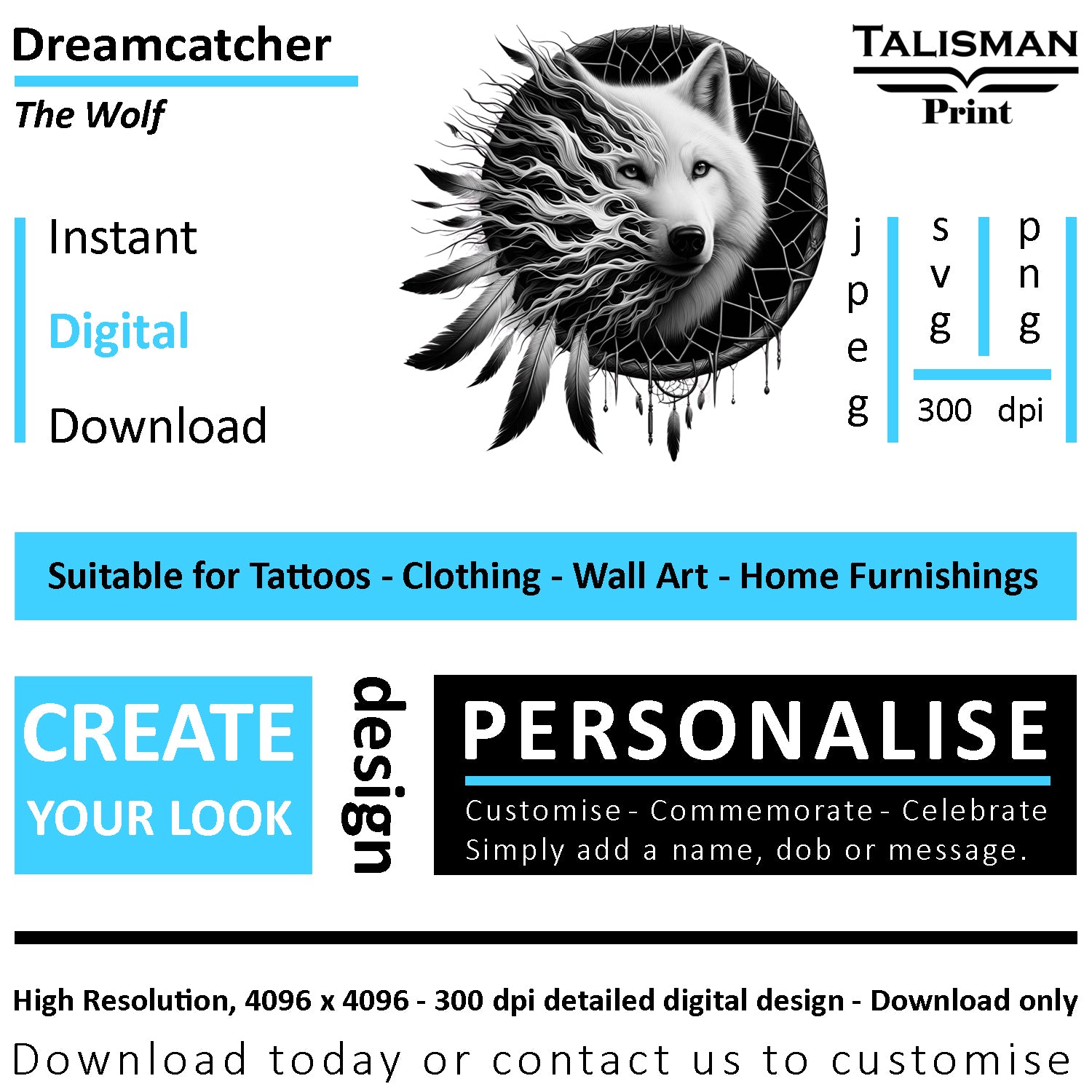 Dreamcatcher Wolf Native American Digital Art Collection | PNG, JPEG & SVG | Instant Download for Cherokee Mythology, Powerful Meaningful Decor | Animal Designs