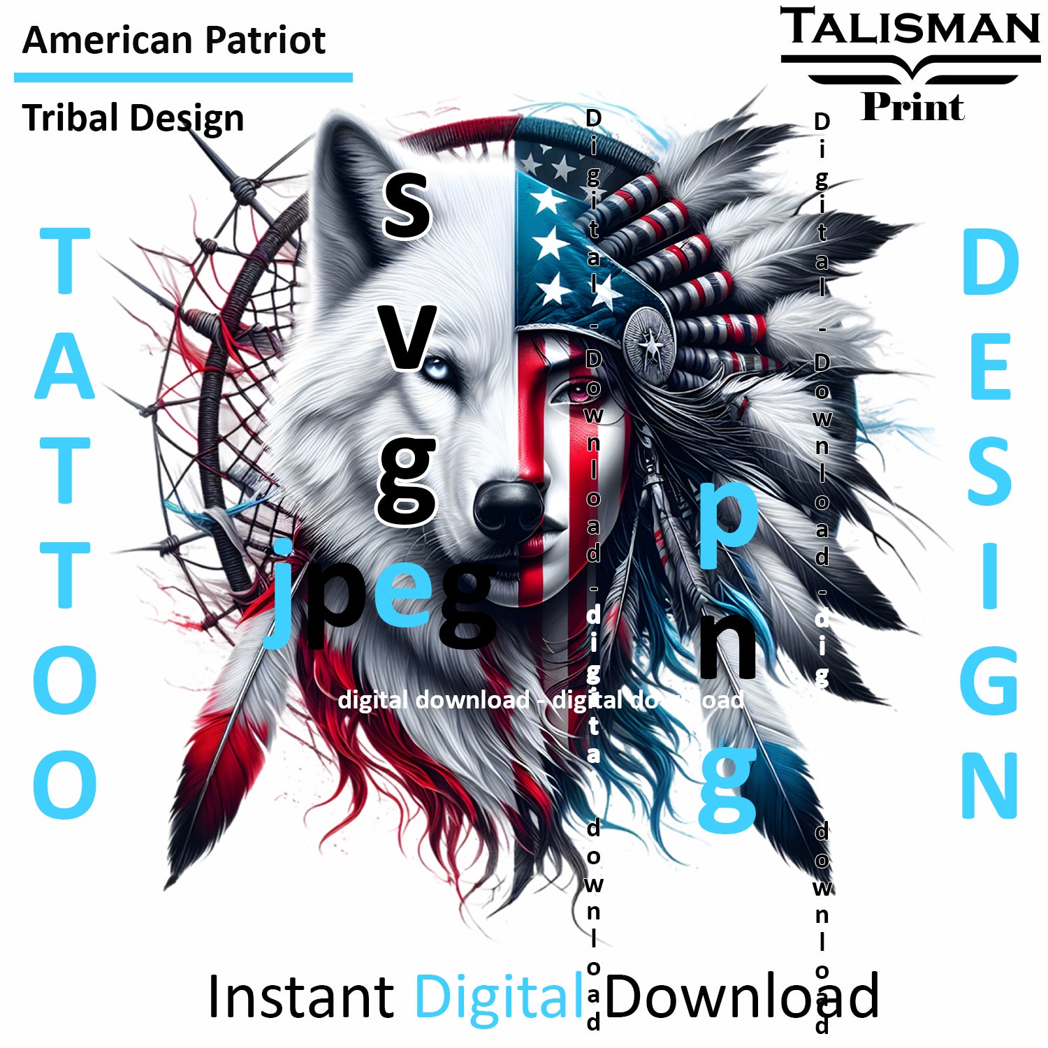 American Wolf - Digital Art | PNG, JPEG & SVG | Instant Download for Apparel, Décor and Wall Art