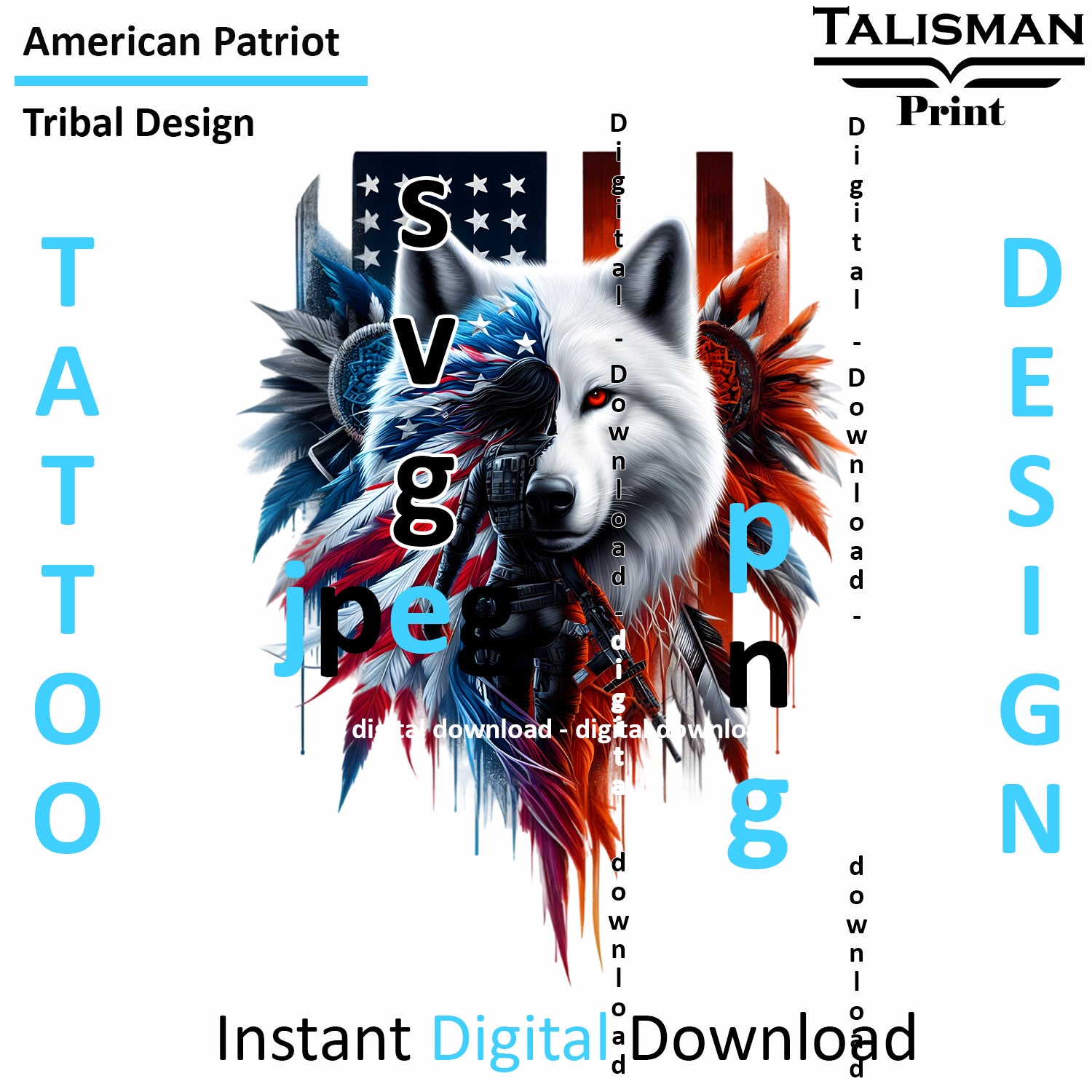 American Wolf - Digital Art | PNG, JPEG & SVG | Instant Download for Apparel, Décor and Wall Art