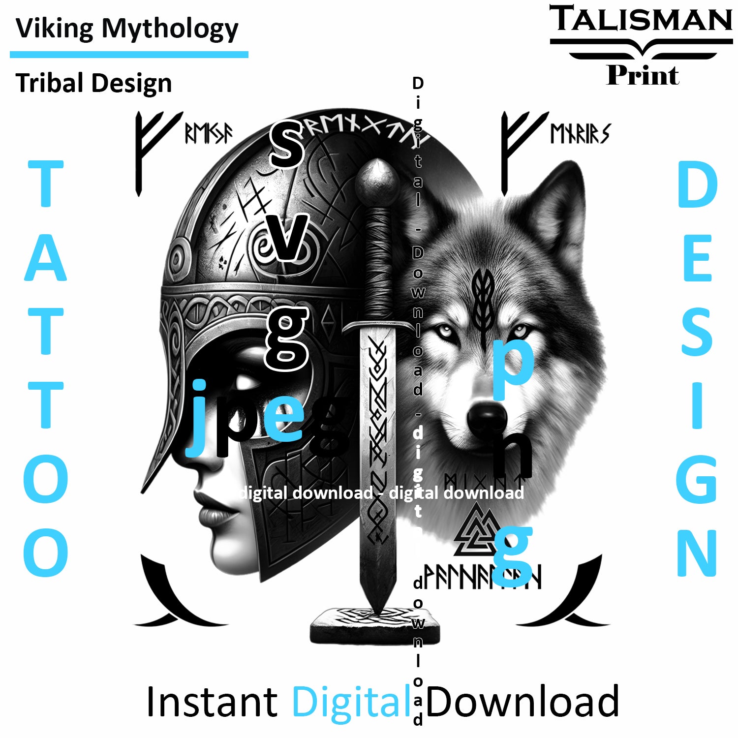 Viking Fenrirs Might - Digital Art Collection | PNG, JPEG & SVG | Instant Tattoo Download