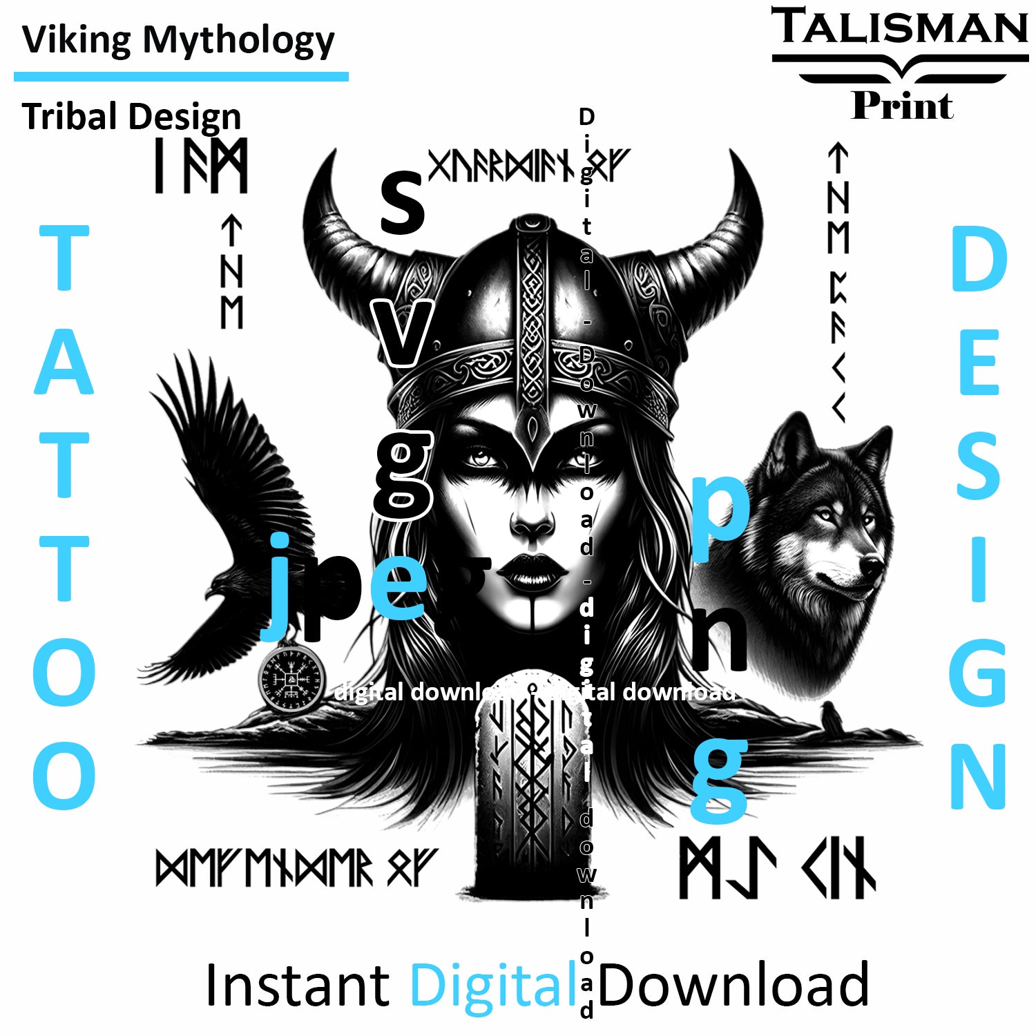 Viking Kin Defender - Digital Art Collection | PNG, JPEG & SVG | Instant Tattoo Download