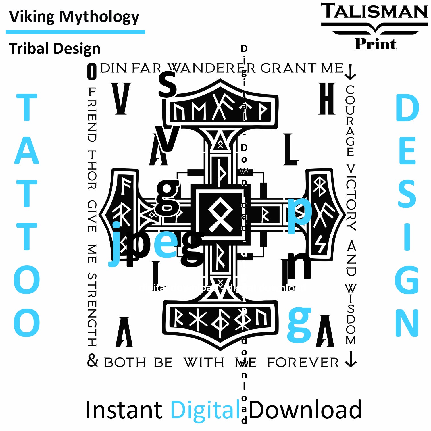 Viking Mjolnir - Digital Art Collection | PNG, JPEG & SVG | Instant Tattoo Download